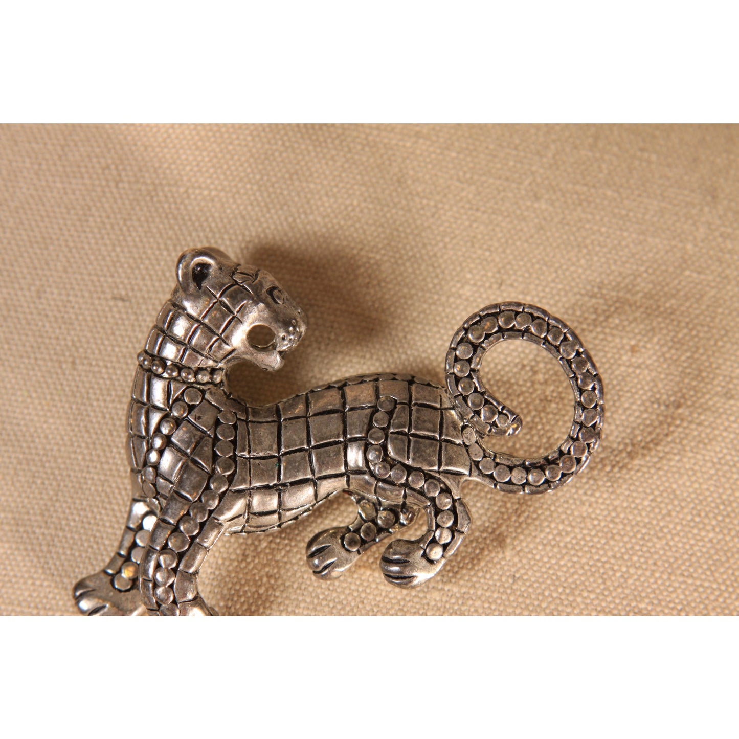 1980s Silver Tone Metal Big Cat Leopard Novelty Brooch