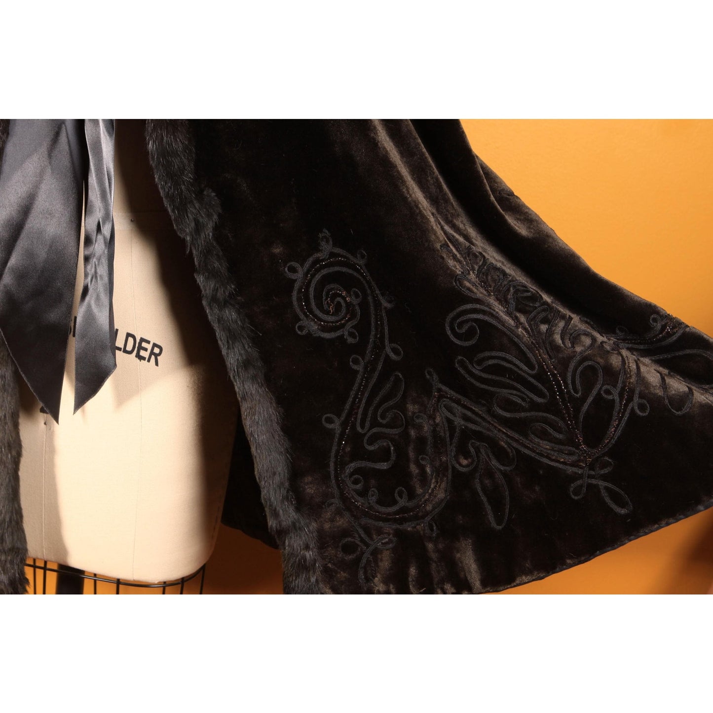 Antique 1800s 1900s Victorian Brown and Black Soutache Fur Trim Cape