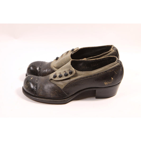 Antique 1900s 1910s 1920s Black and Gray Two Tone Button Up Formal Shoes