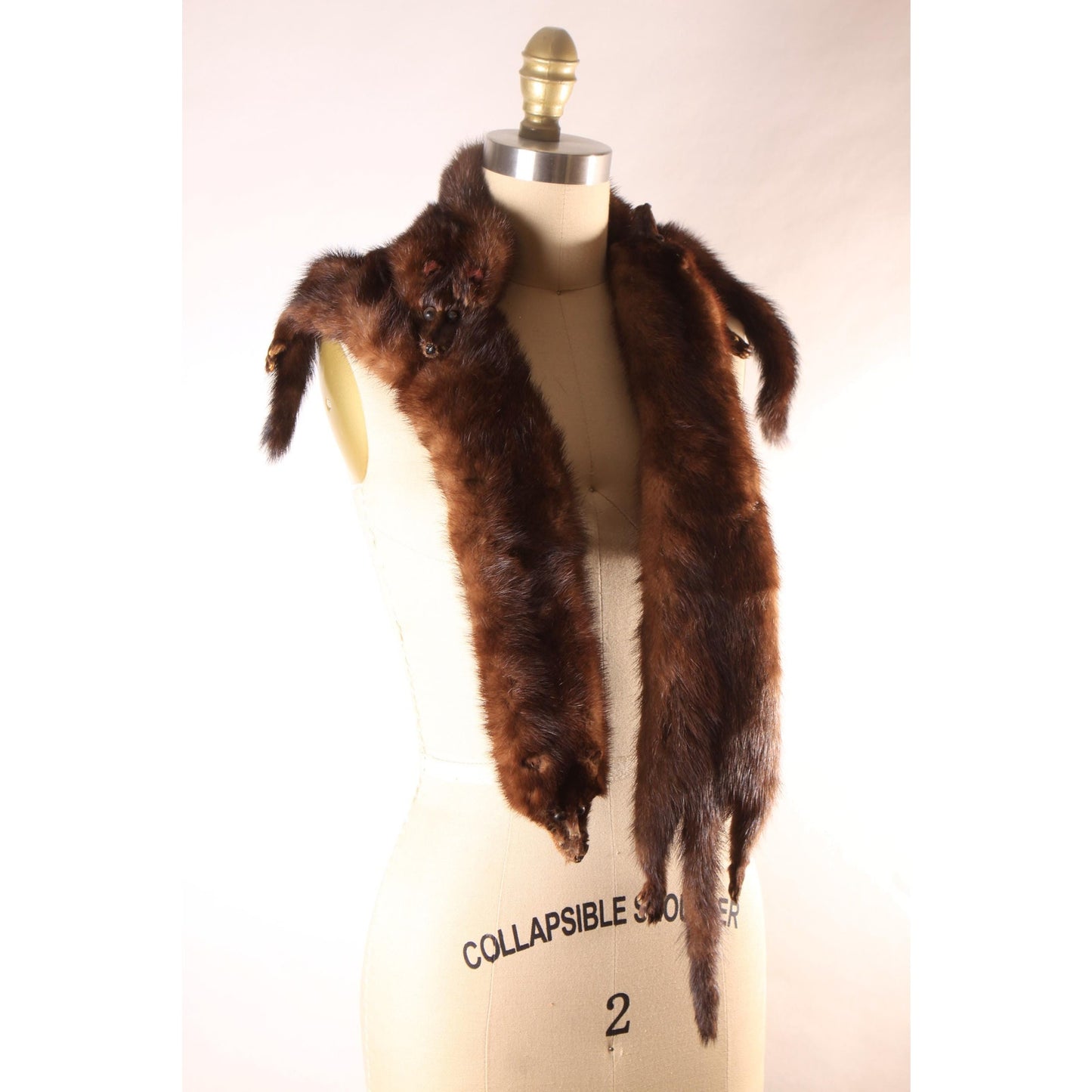 1950s Dark Brown Three Piece Mink Pelt Fur Shawl Wrap by Polar Crown Furs McDaniels