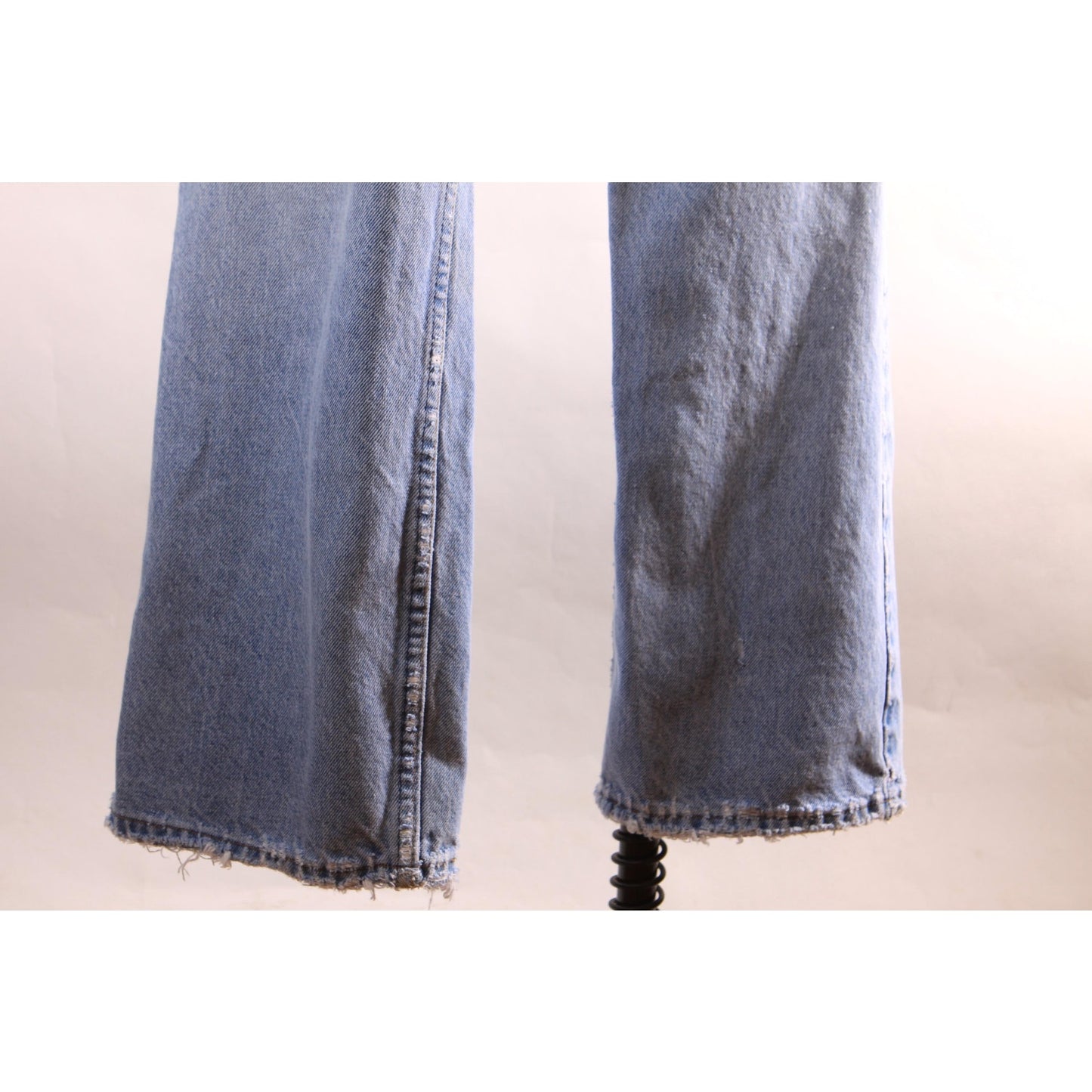 1980s Distressed Patch Fraying Blue Denim Orange Tab 517 Jeans by Levi's -38x30