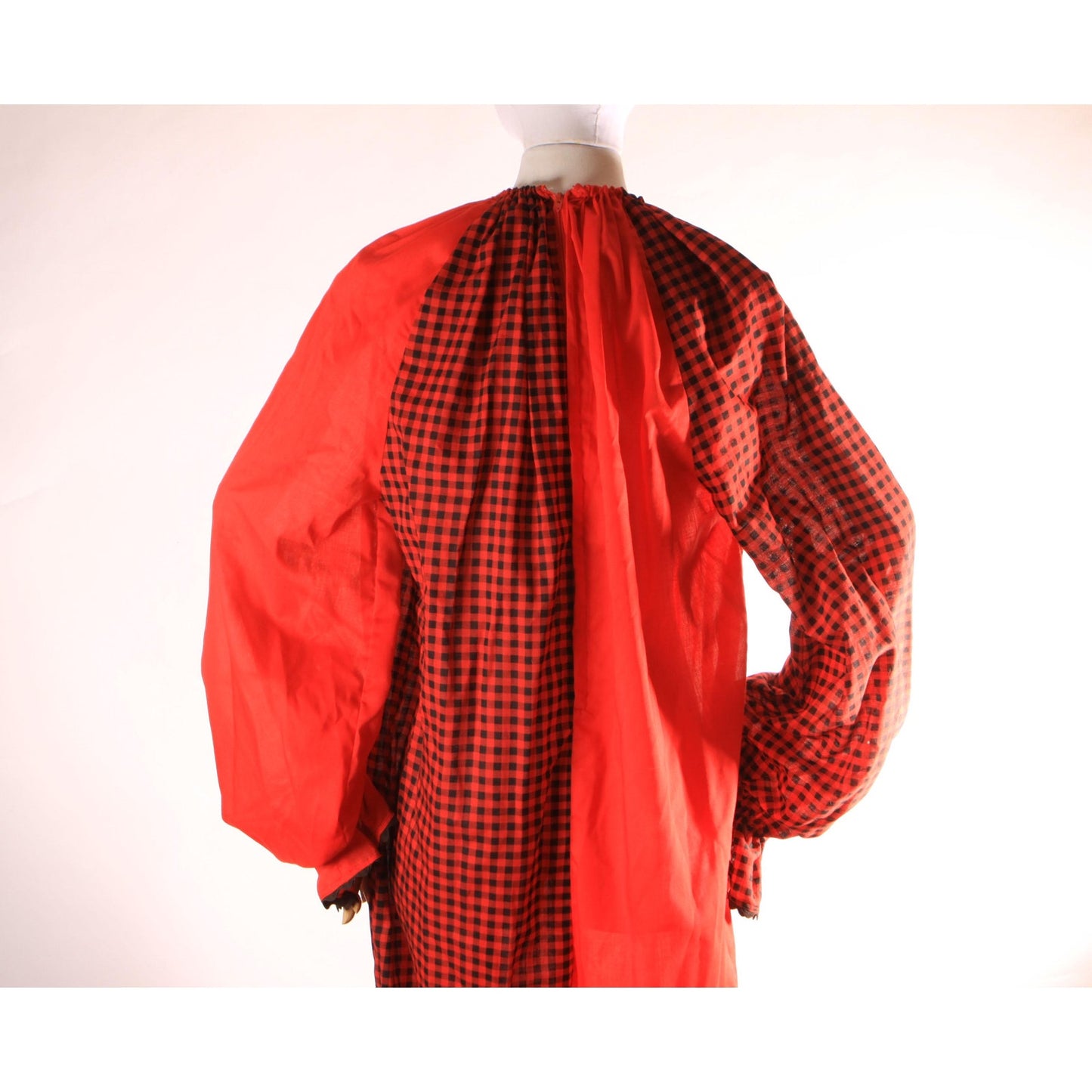 1970s Red and Black Plaid One Piece Pom Pom Halloween Clown Costume