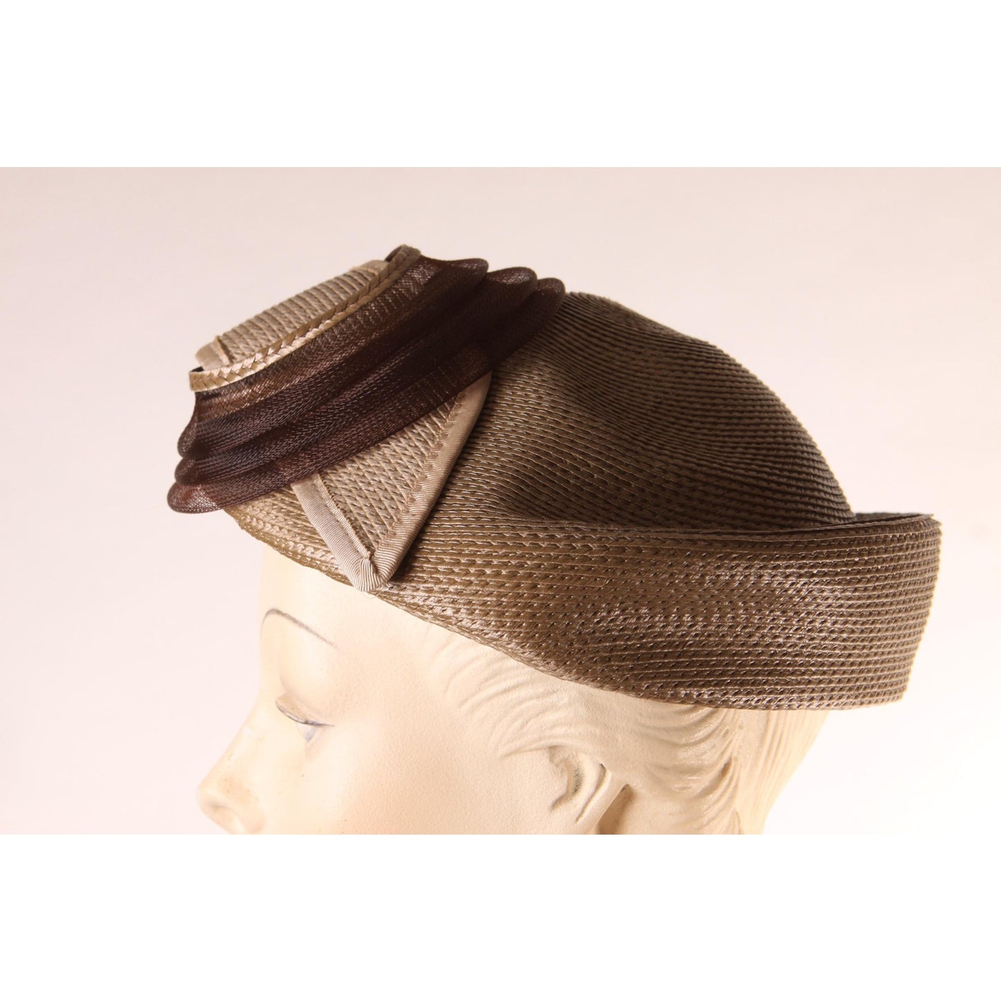 1950s Pale Green, Tan and Brown Abstract Avant Garde Formal Hat