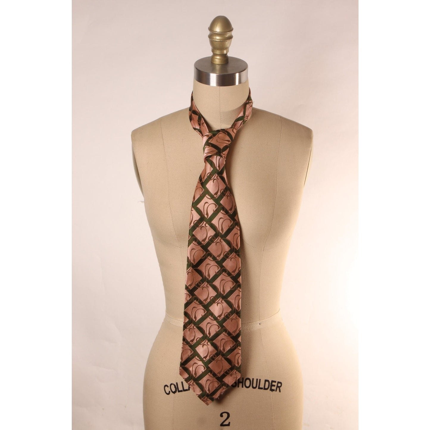 1970s Forest Green, Gold and Tan Plaid Swirl Wide Necktie Tie by Montgomery Ward