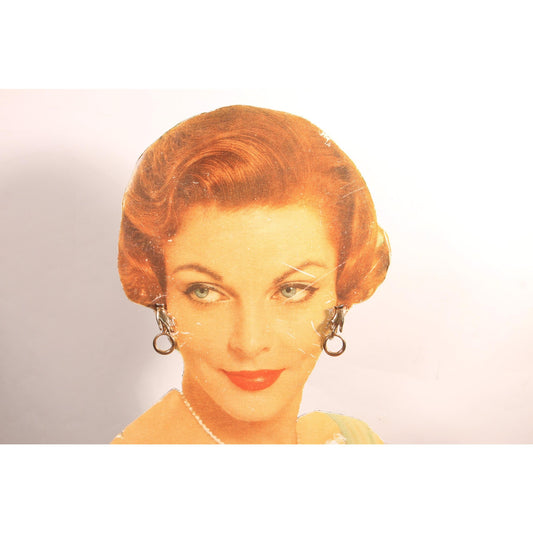 1950s Gold Tone Metal Novelty Hand and Circle Hoop Screw Back Earrings