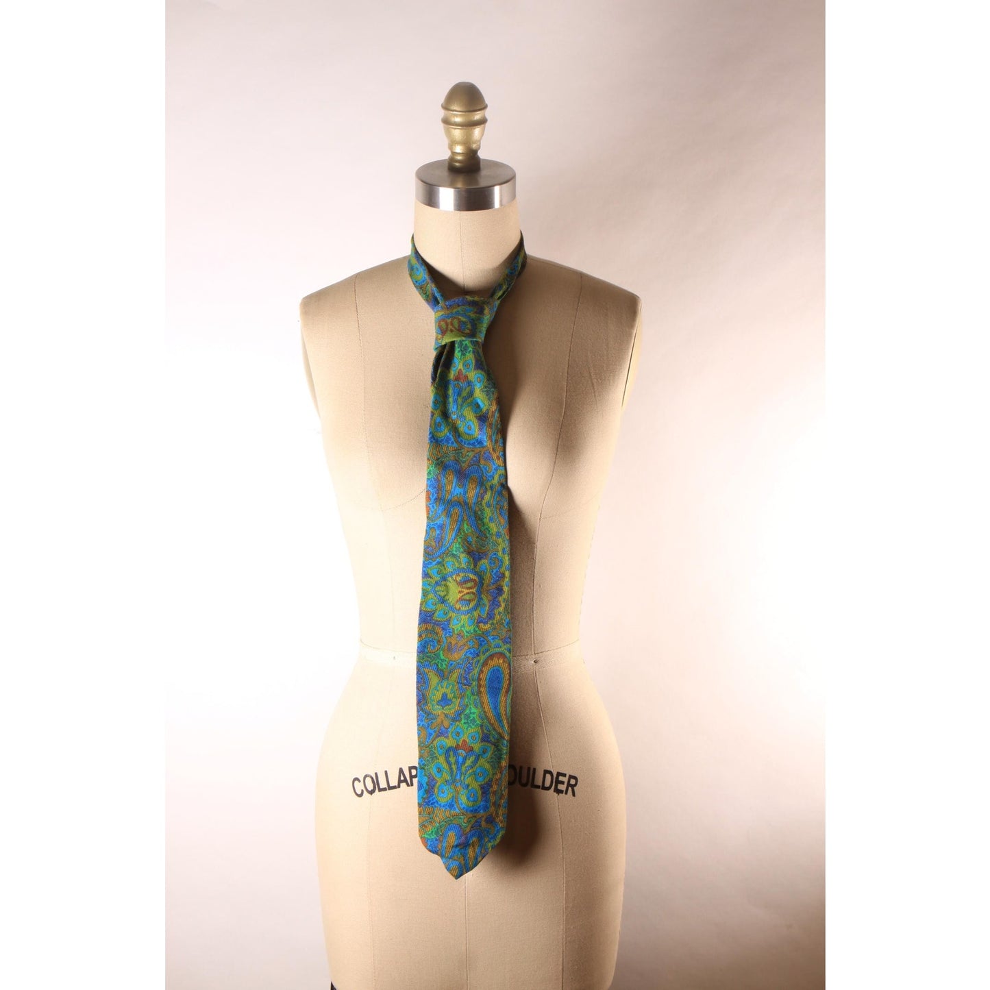 1960s Blue, Green and Tan Paisley Pscyhedelic Necktie