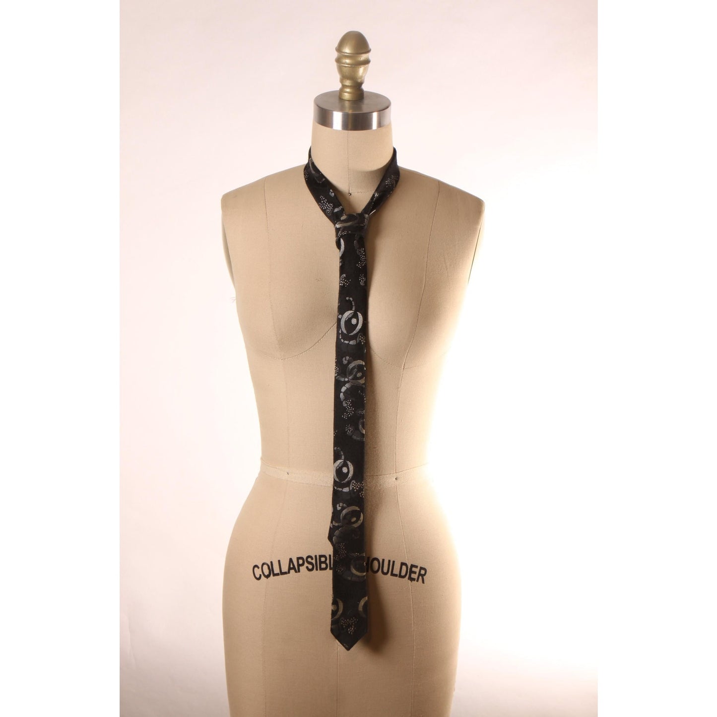 1970s 1980s Black and Gray Abstract Swirl Necktie Tie