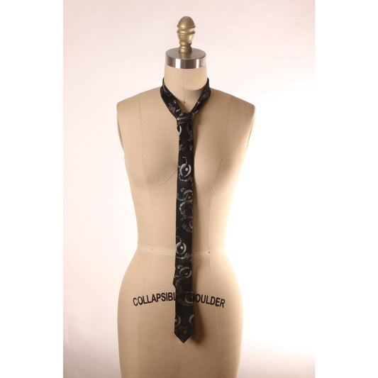 1970s 1980s Black and Gray Abstract Swirl Necktie Tie