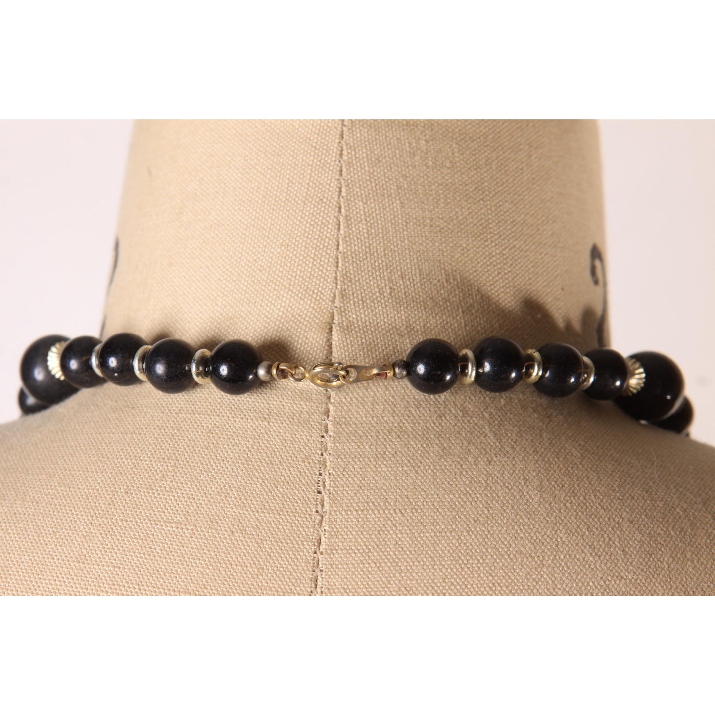 1980s Black and Silver Tone Metal Beaded Necklace