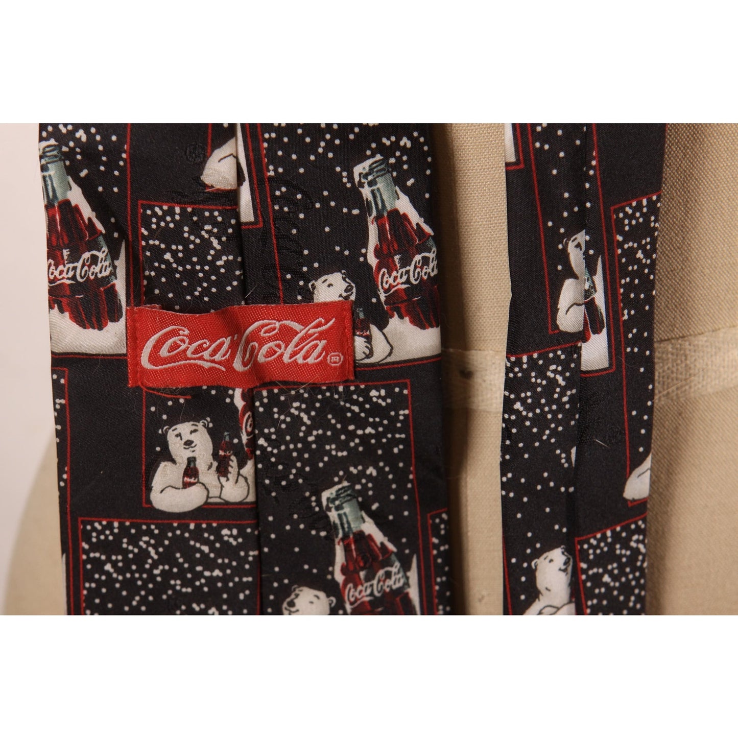1990s Black, White and Red Novelty Polar Bear Coke Necktie Tie by Coca Cola