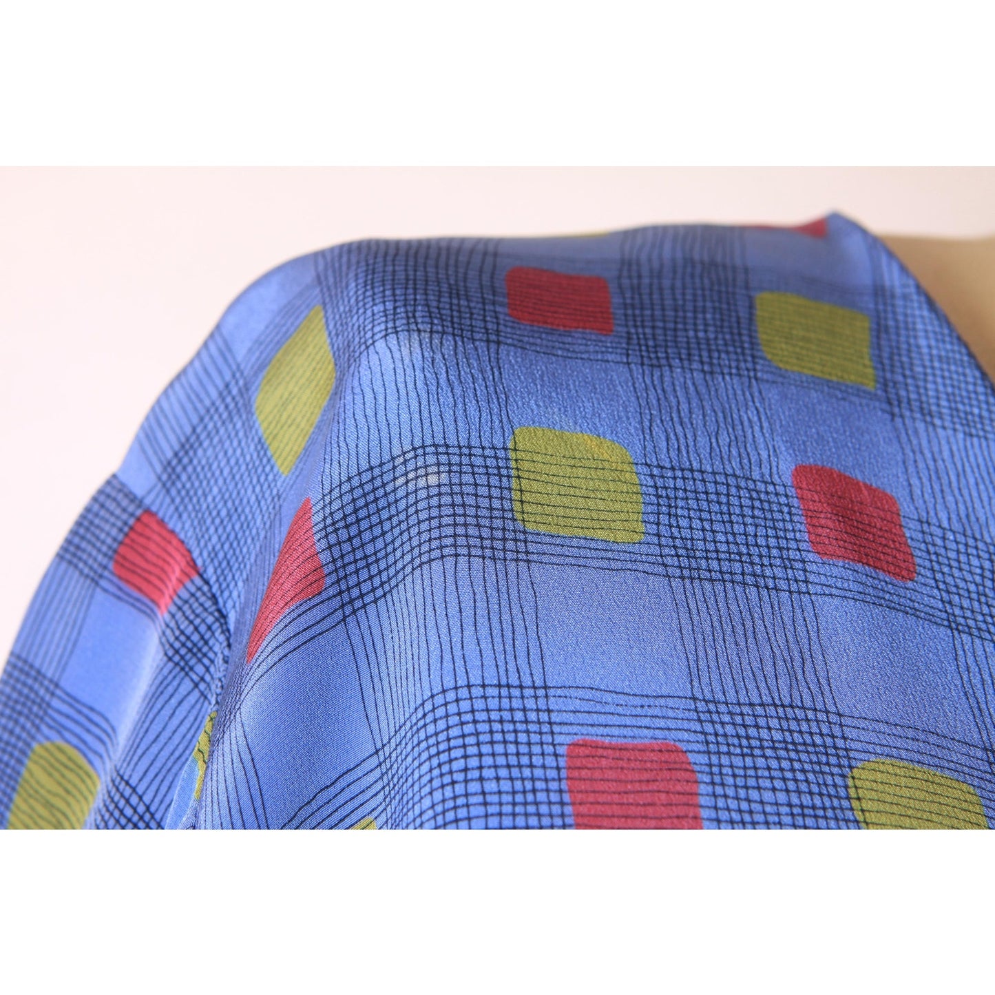 1970s Long Sleeve Blue, Black, Red and Yellow Asymmetrical Drop Waist V Neck Geometric Plaid Dress by Valentino
