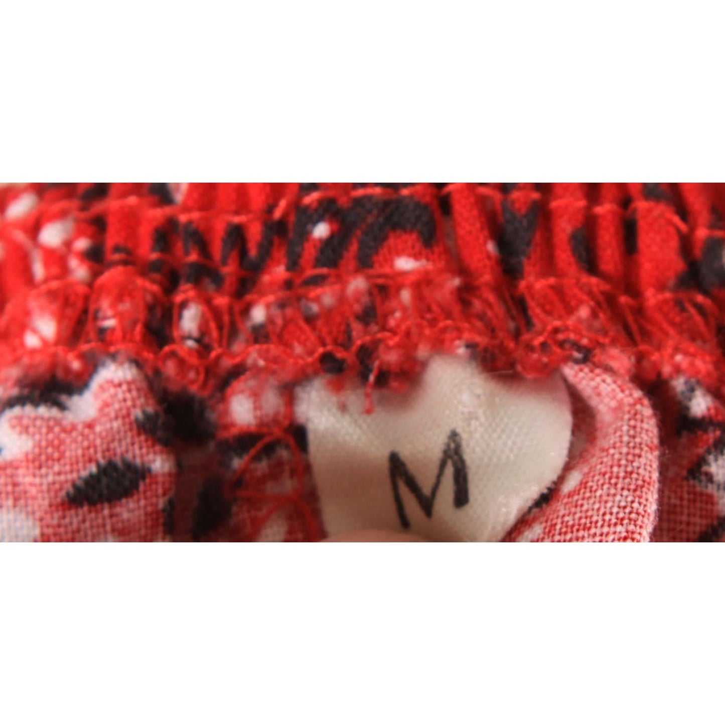1980s Red, Black and White Novelty Bandana Print Fringe Trim Western Cowgirl Off the Shoulder Blouse Top -M