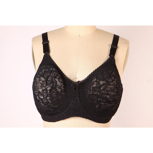 1980s Sheer Black Floral Lace Bow Detail Bra by Bali-38D