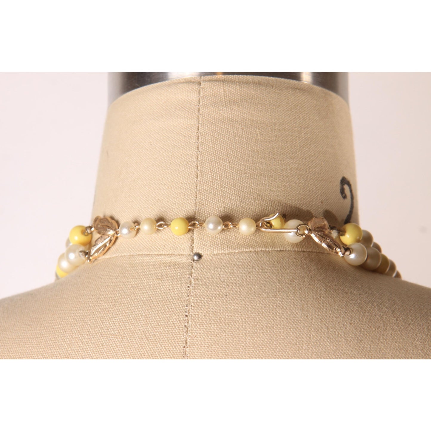 1970s Yellow and Cream Beaded Double Strand Necklace by Japan