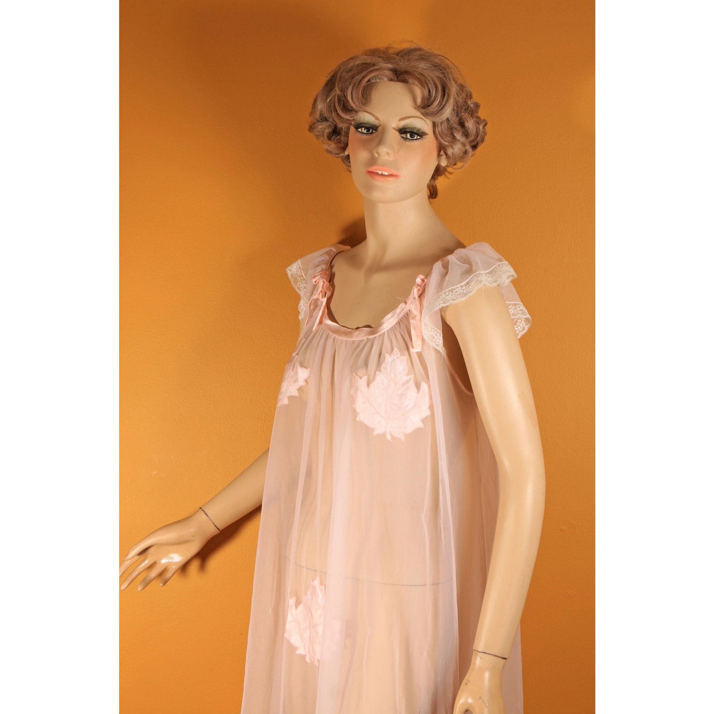 1950s Sheer Illusion Pink Fig Leaf Risque Pin Up Eves Leaves Babydoll Peignoir Night Gown by Chevette
