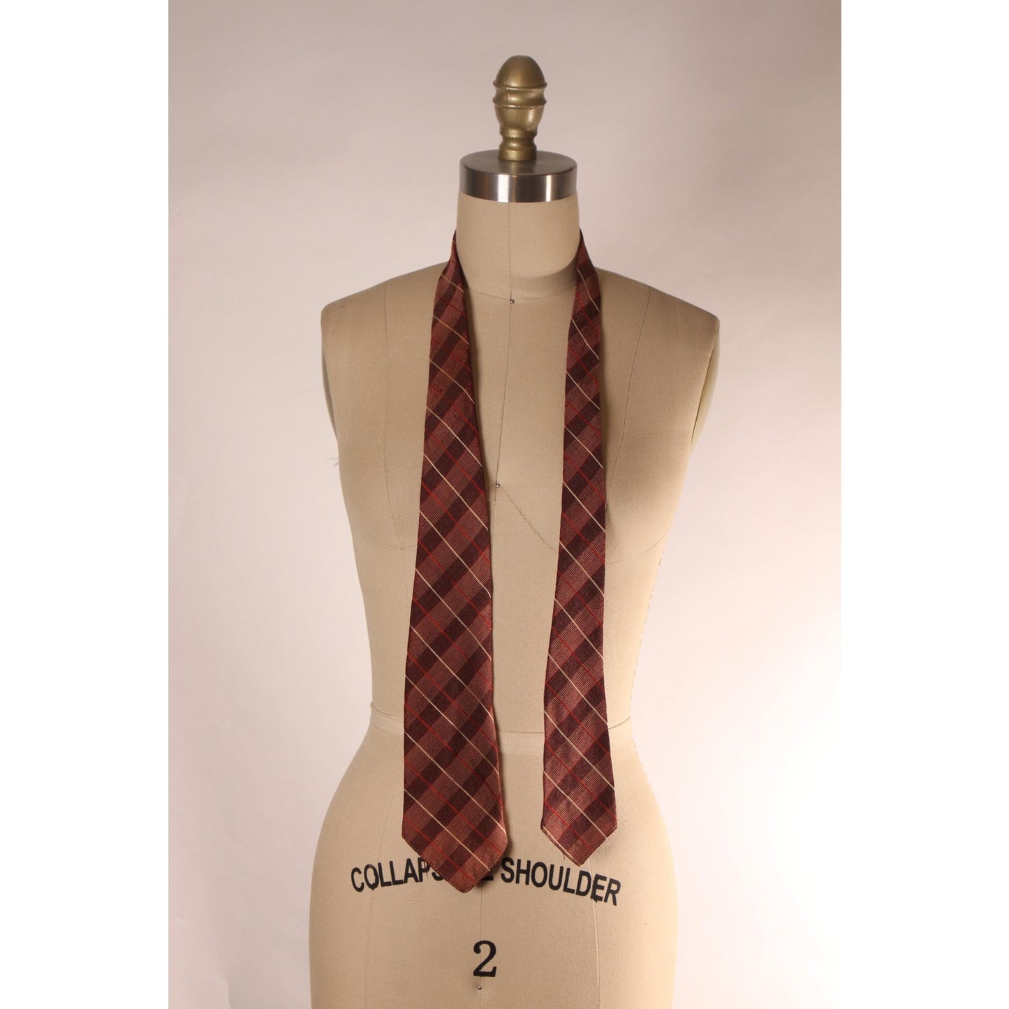 1950s Brown and Red Plaid Necktie Tie by Beau Brummell