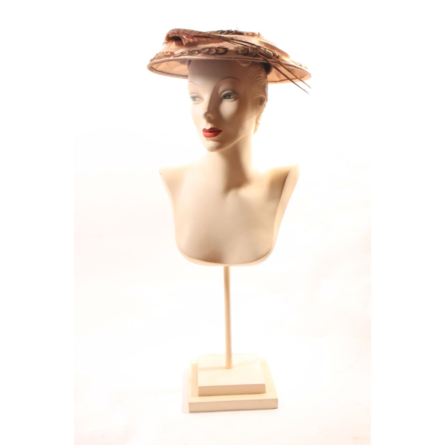 1940s Brown Velvet Pheasant Feather Wide Brim Hat by Win Wagoner