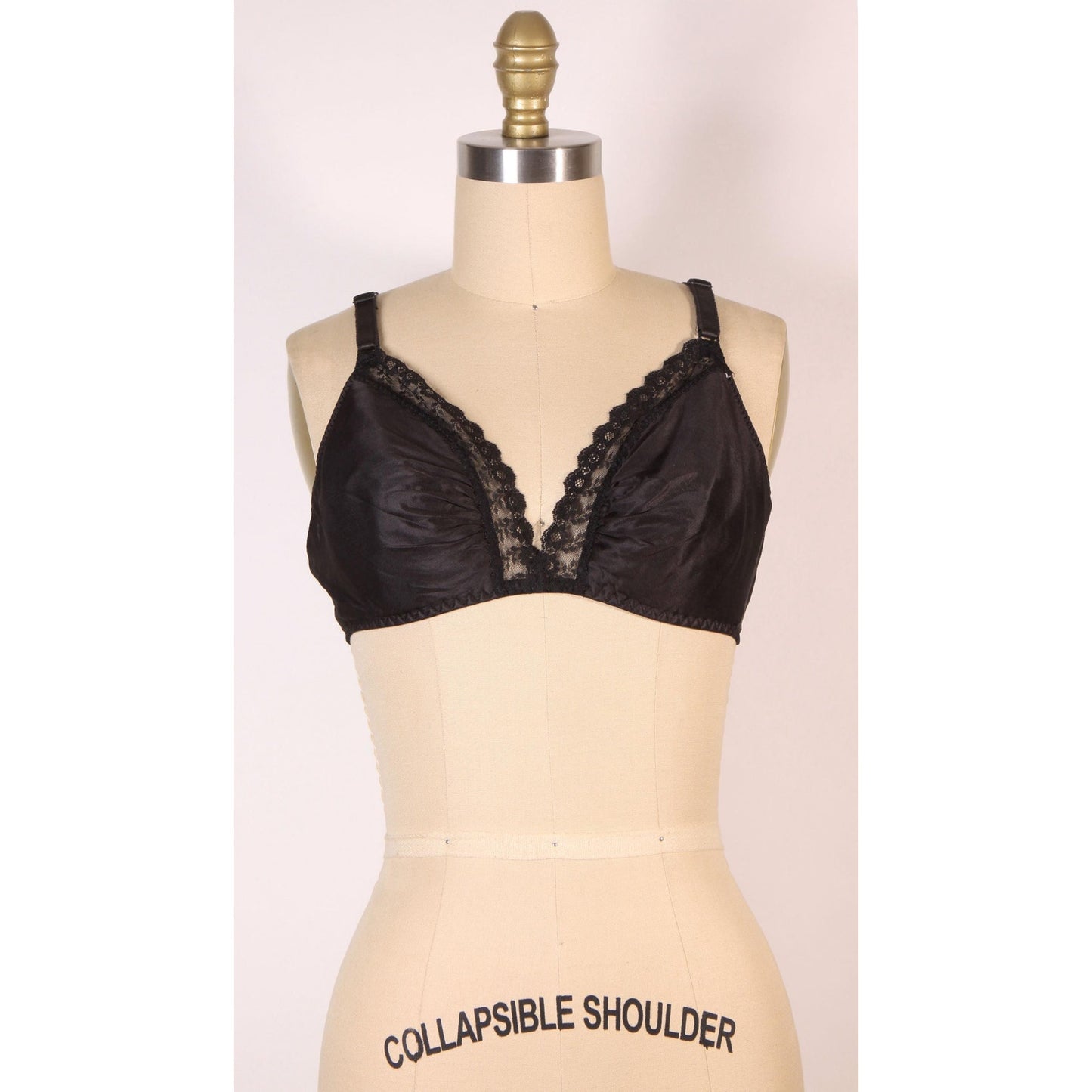 1970s 1980s Black Light Padding Sheer Lace Trim Bra-36C