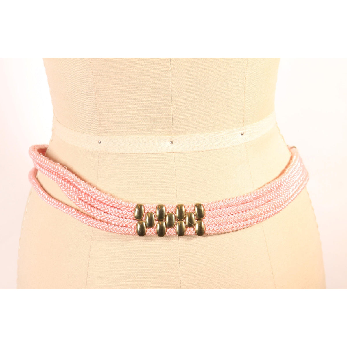 1980s Light Pink Floral Enamel Stretch Brass Detail Belt by Yen
