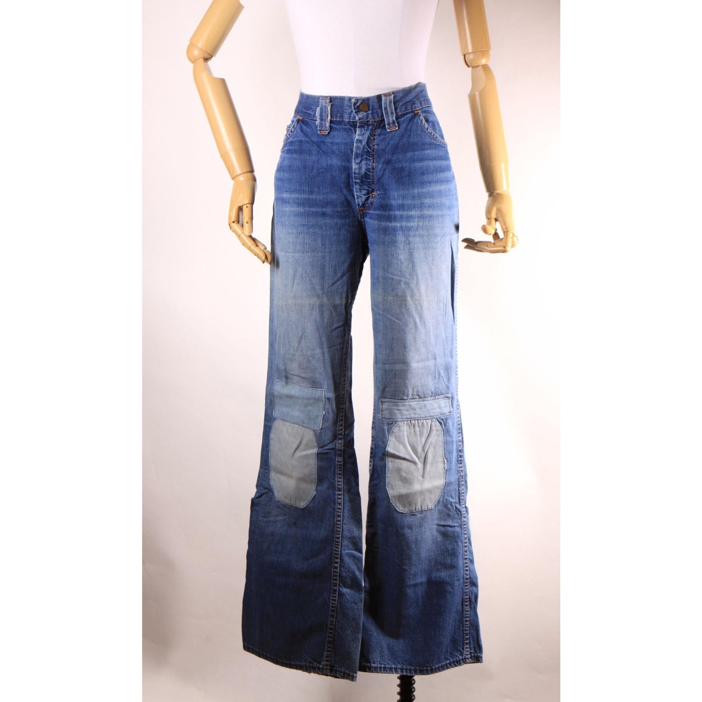 1970s Blue Denim Patchwork Patched Denim Jeans by Montgomery Ward