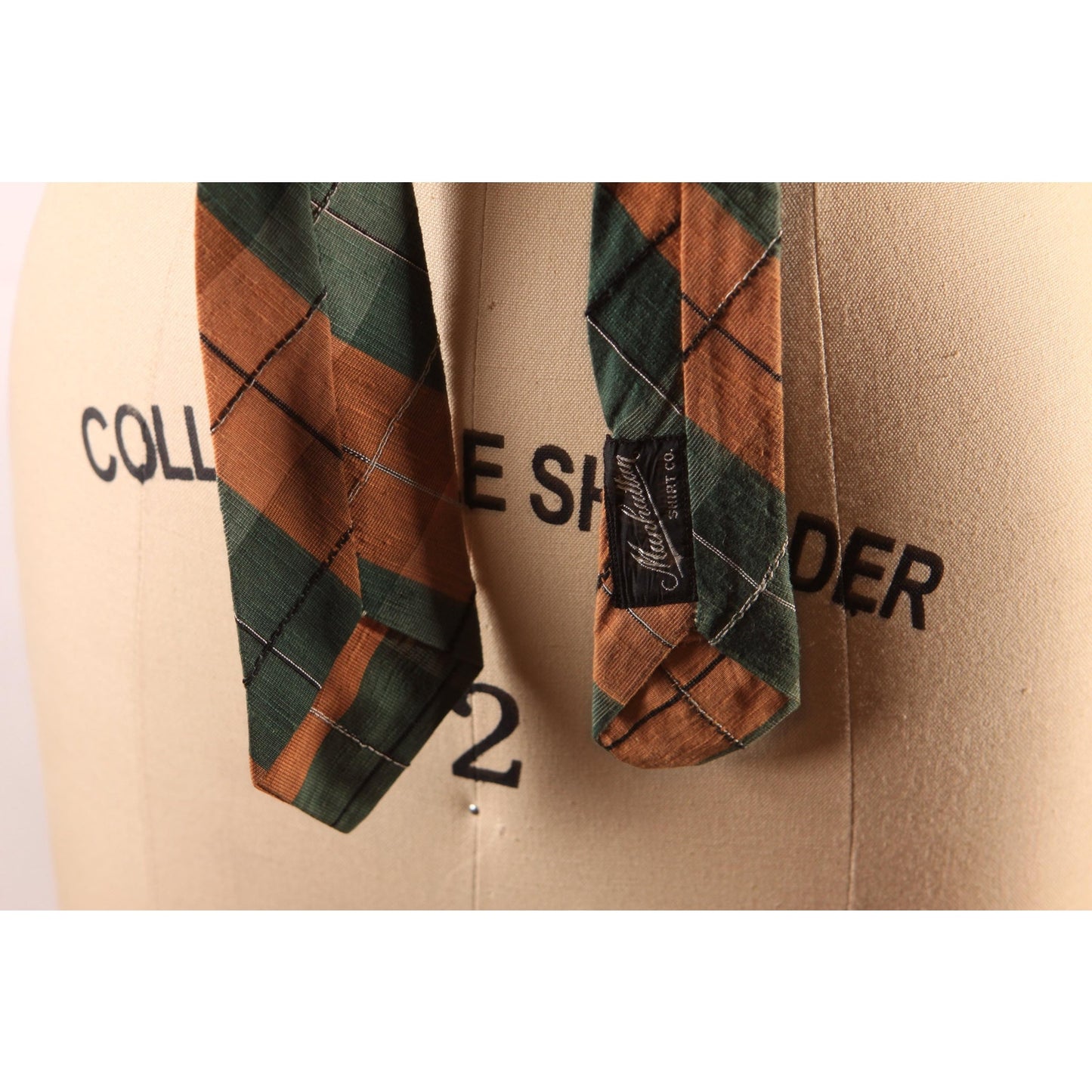 1950s Brown and Green Plaid Necktie Tie by Manhattan Shirt Co.