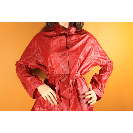 Deadstock Late 1970s Early 1980s Dark Red Vinyl Detachable Hood Raincoat by Aqua Queen