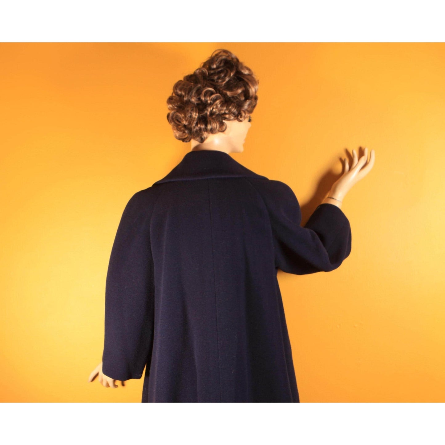 1950s Navy Blue Long Sleeve Button Up Pea Coat by Traina-Norell -XL