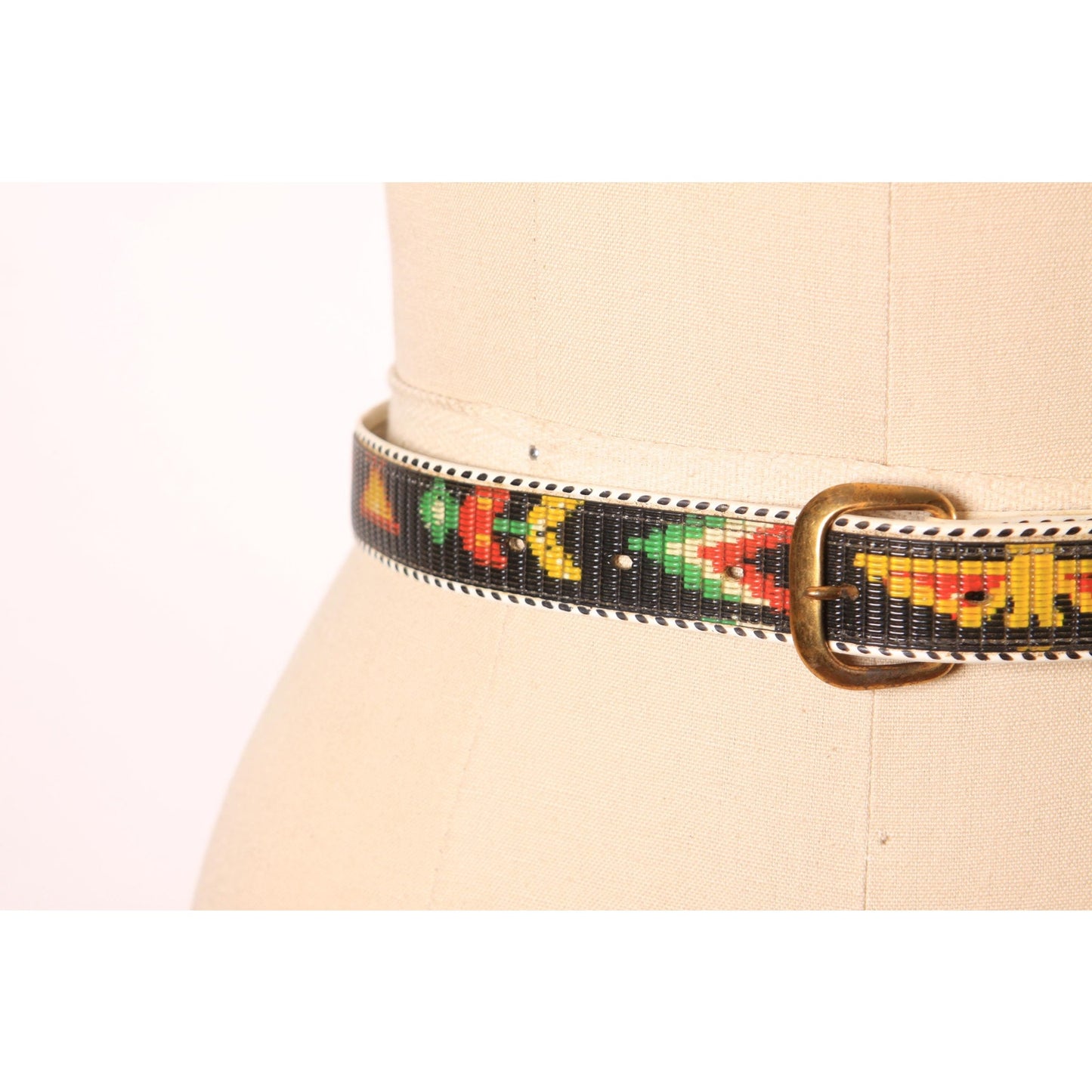 1960s Multi-Colored Rainbow Red, Blue, Yellow and Green Novelty Tourist Western Native American Style Plastic Belt