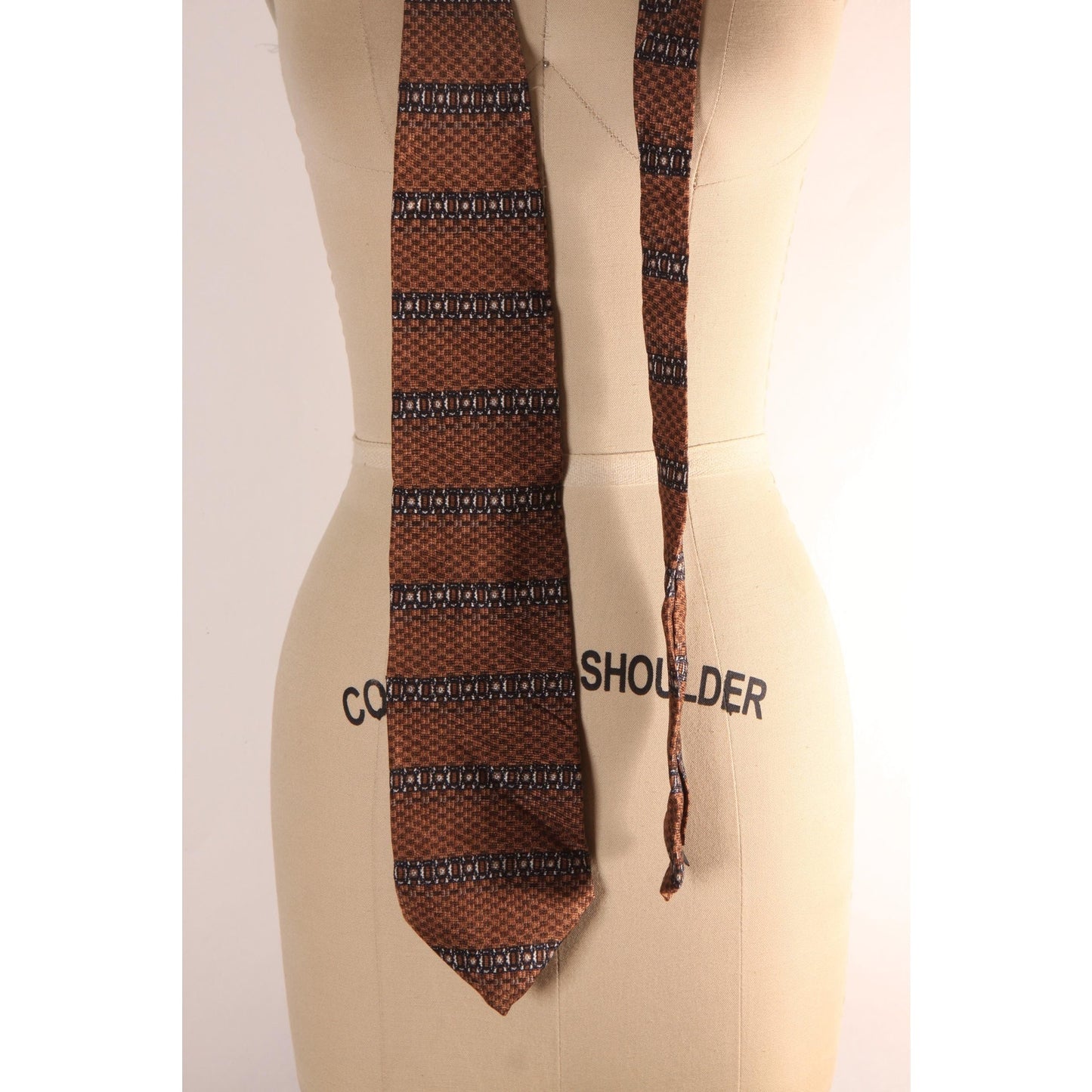 1980s Tan and Navy Blue Striped Necktie Tie by Enro