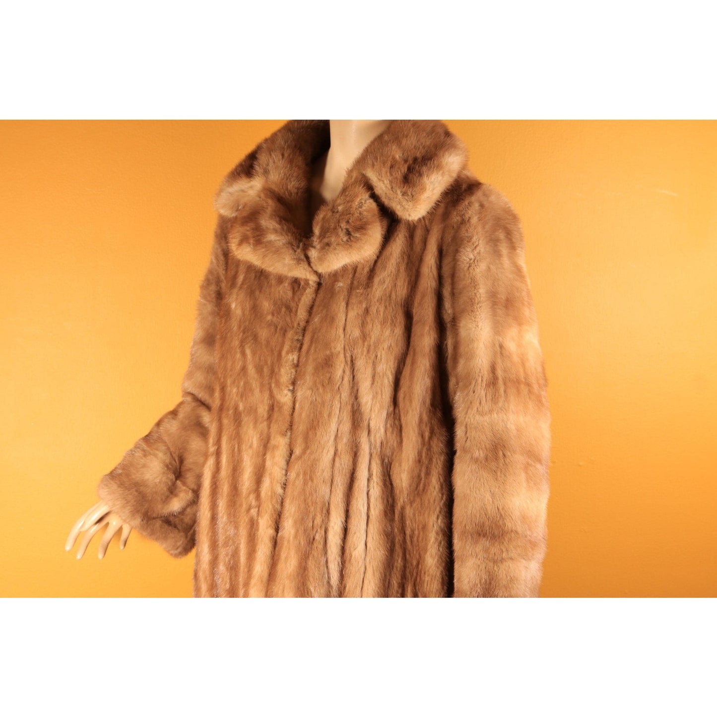 1950s Honey Brown Long Sleeve Mink Fur Coat by Paul Klink Furs -L