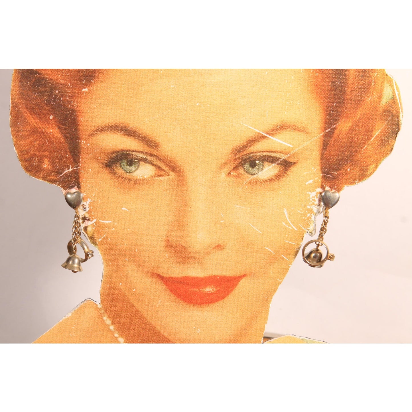 1950s Silver Tone Metal Novelty Wedding Bells, Ring and Heart Dangling Bridal Screw Back Earrings