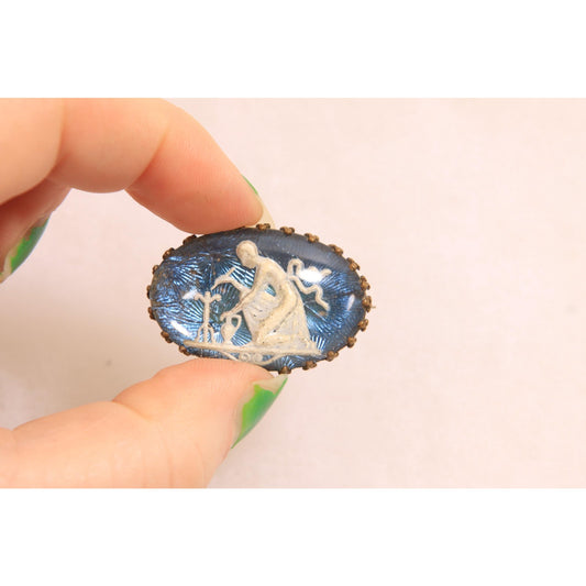 Antique 1800s 1900s Greek Revival Blue and White Brooch
