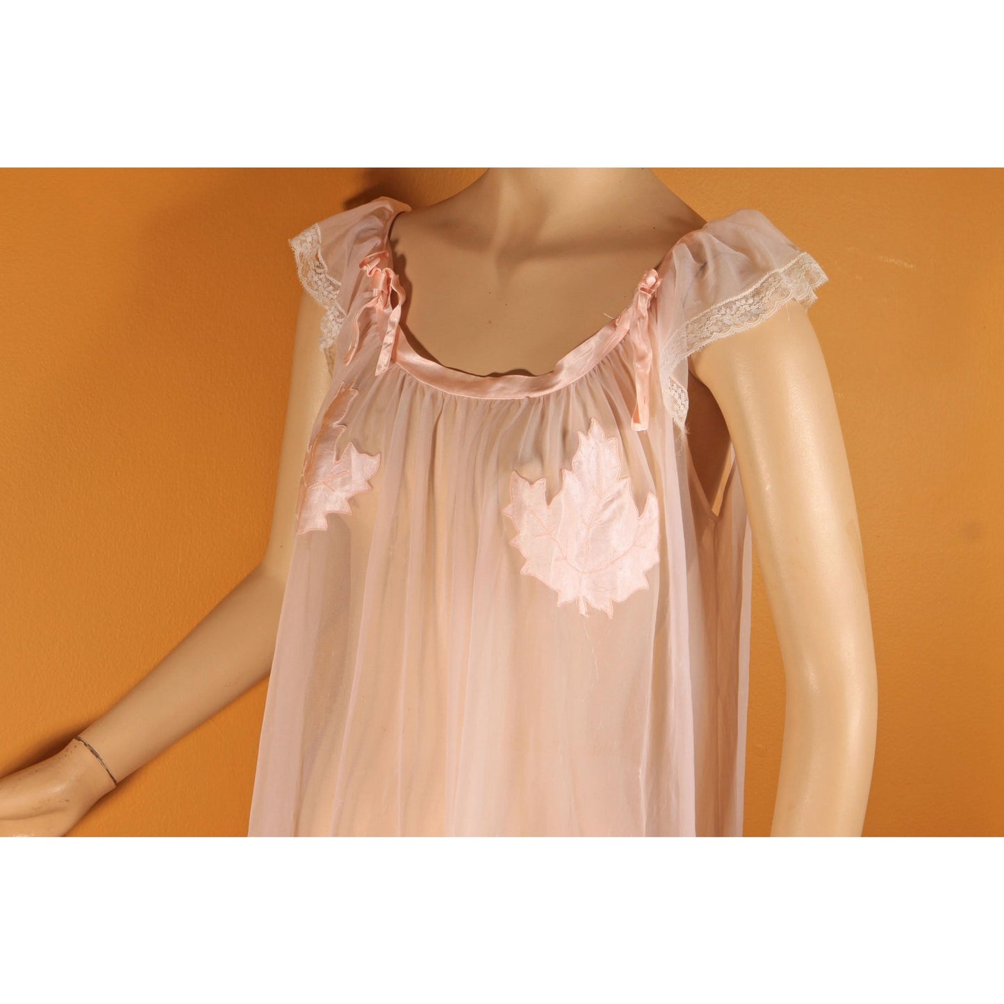 1950s Sheer Illusion Pink Fig Leaf Risque Pin Up Eves Leaves Babydoll Peignoir Night Gown by Chevette