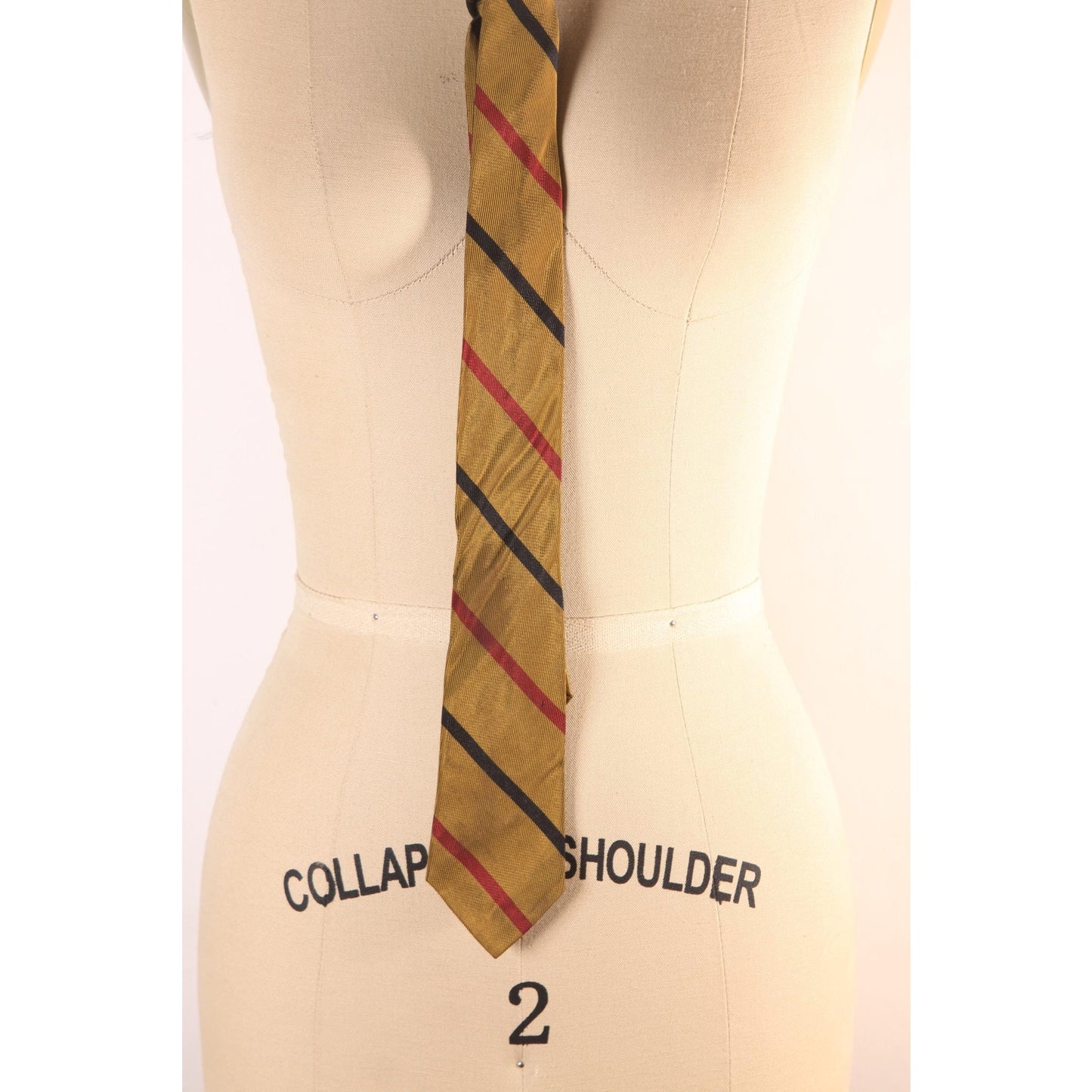 1960s Dark Yellow, Red and Navy Blue Striped Skinny Necktie Tie