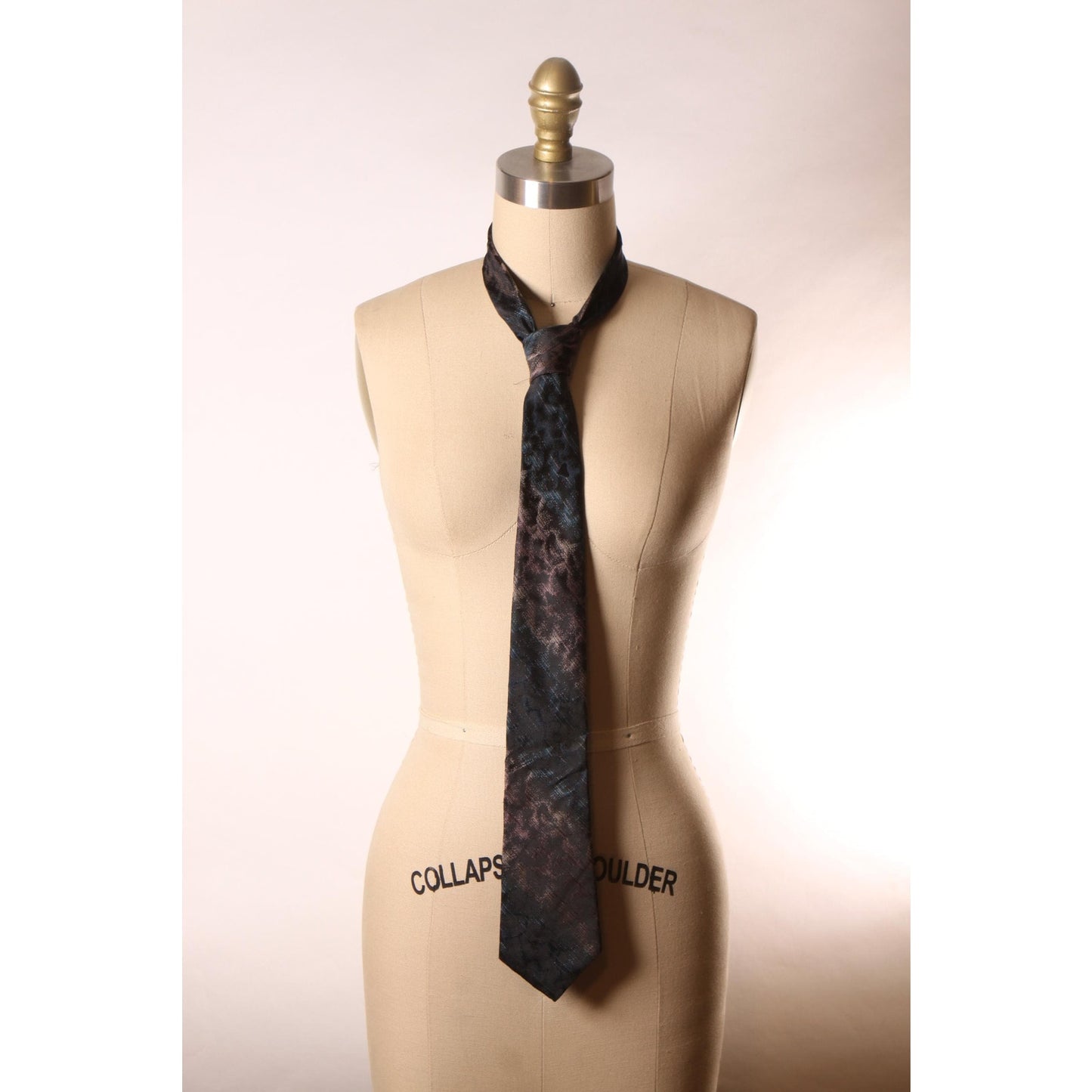 1970s Teal, Purple and Black Abstract Print Necktie Tie by Corniche
