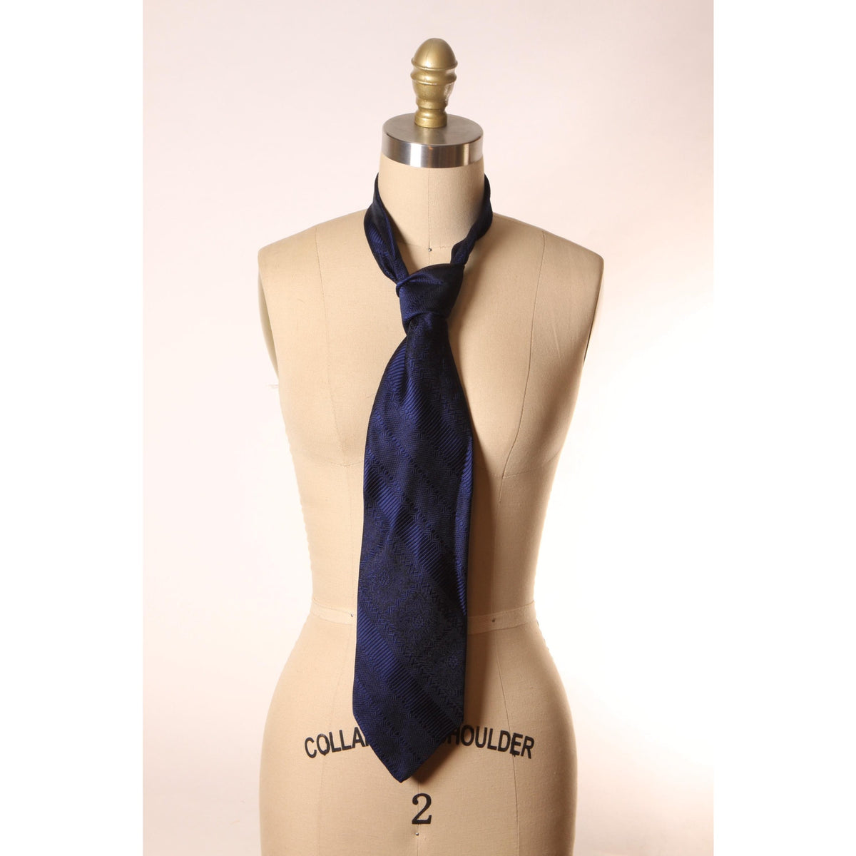 1970s Navy Blue Patterned Striped Wide Necktie Tie by Brittania