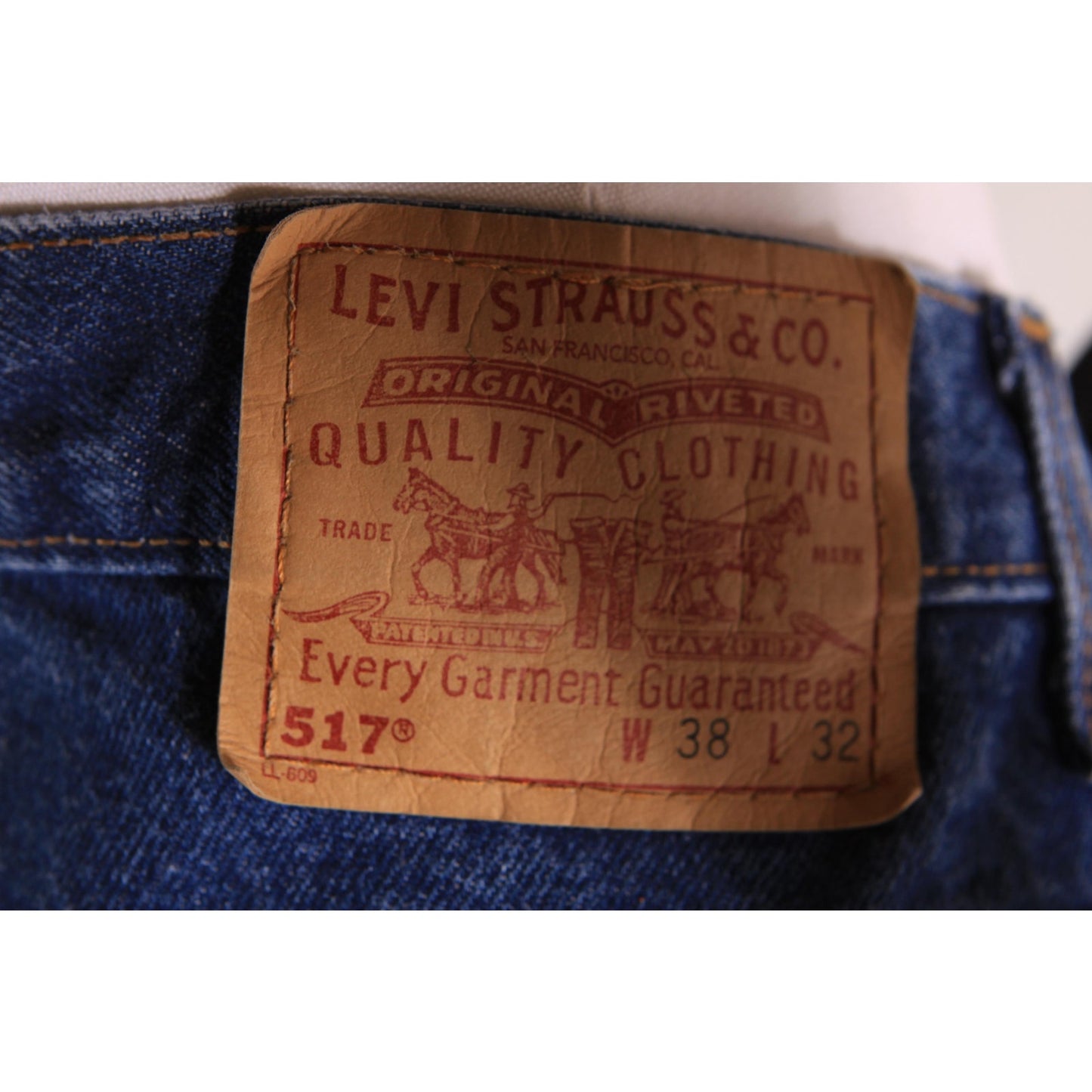 2000s Y2K Blue Denim Blank Red Tab 517 Boot Cut Mens Jeans by Levi's- 38x32