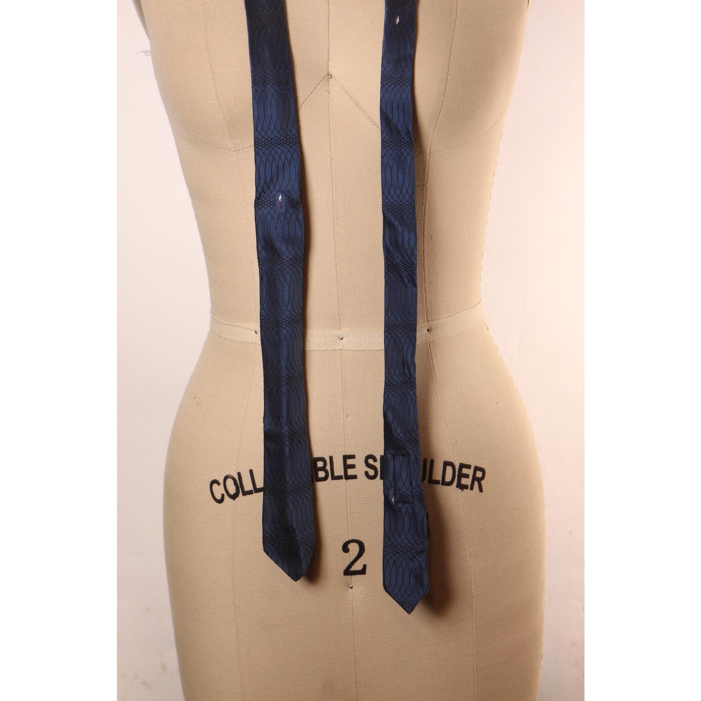 1950s Blue and Black with Red Detail Patterned Skinny Necktie Tie by National Shirt Shops