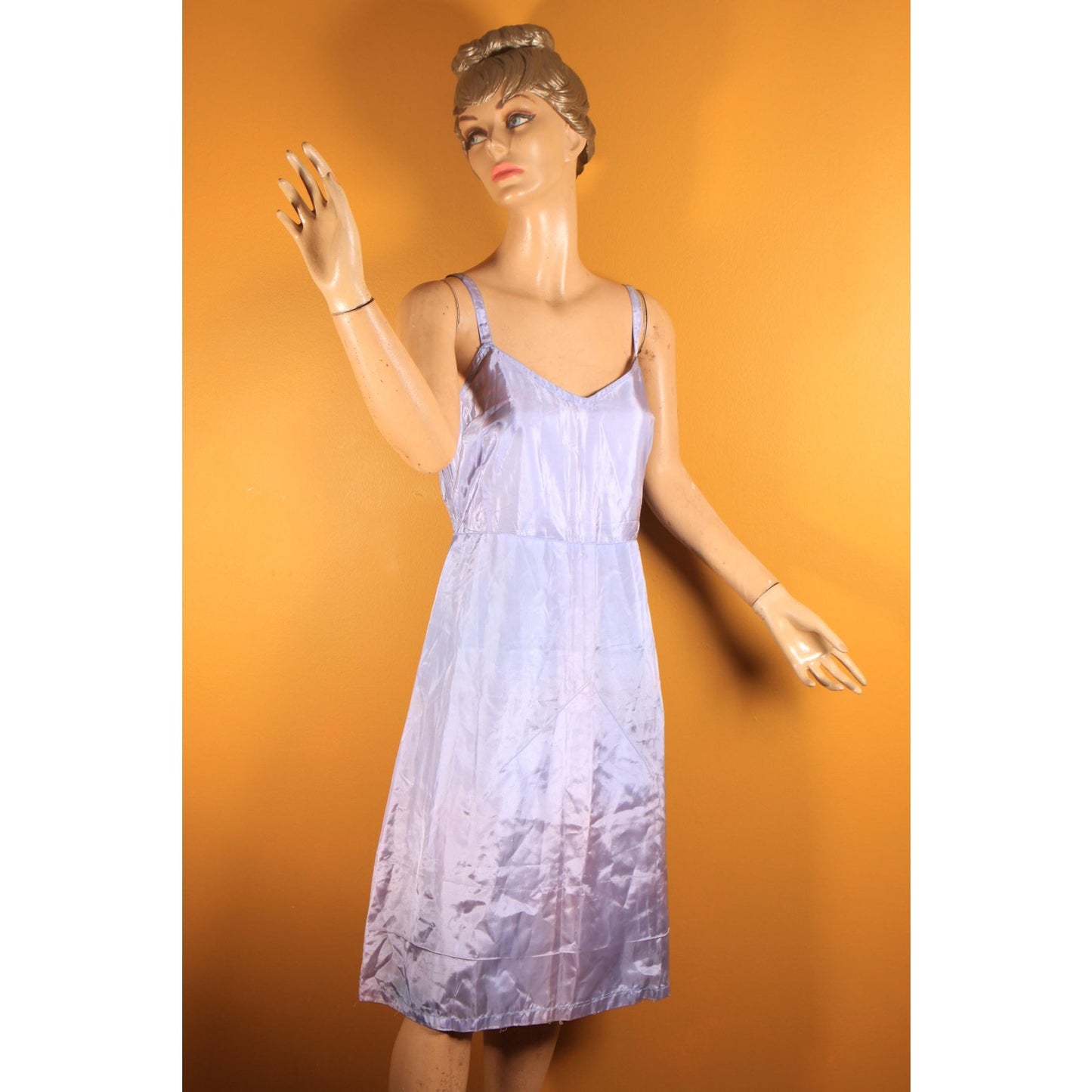 1950s Sheer Light Blue Short Sleeved Fit and Flare Floral Lace Trim Dress -L