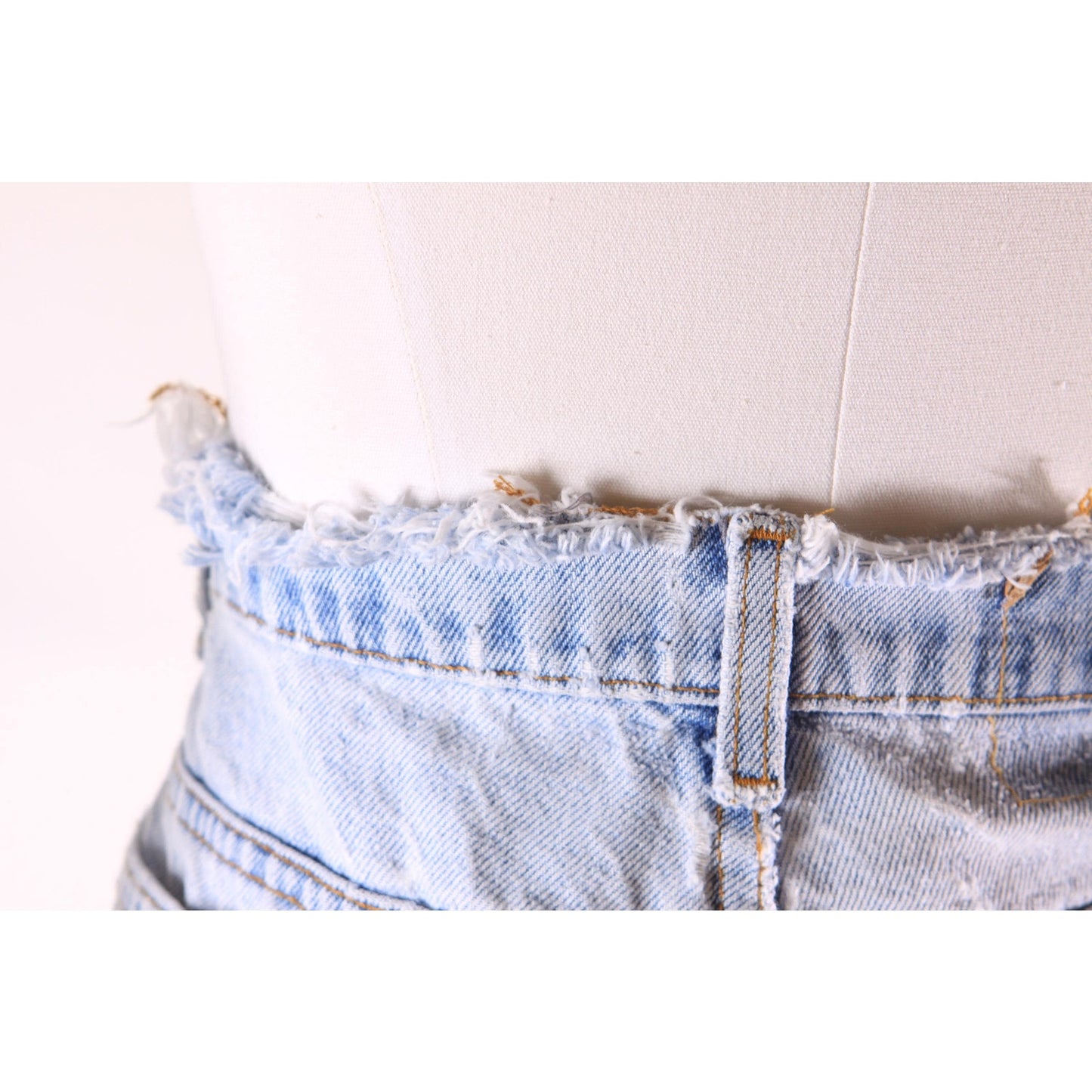1980s Distressed Patch Fraying Blue Denim Orange Tab 517 Jeans by Levi's -38x29