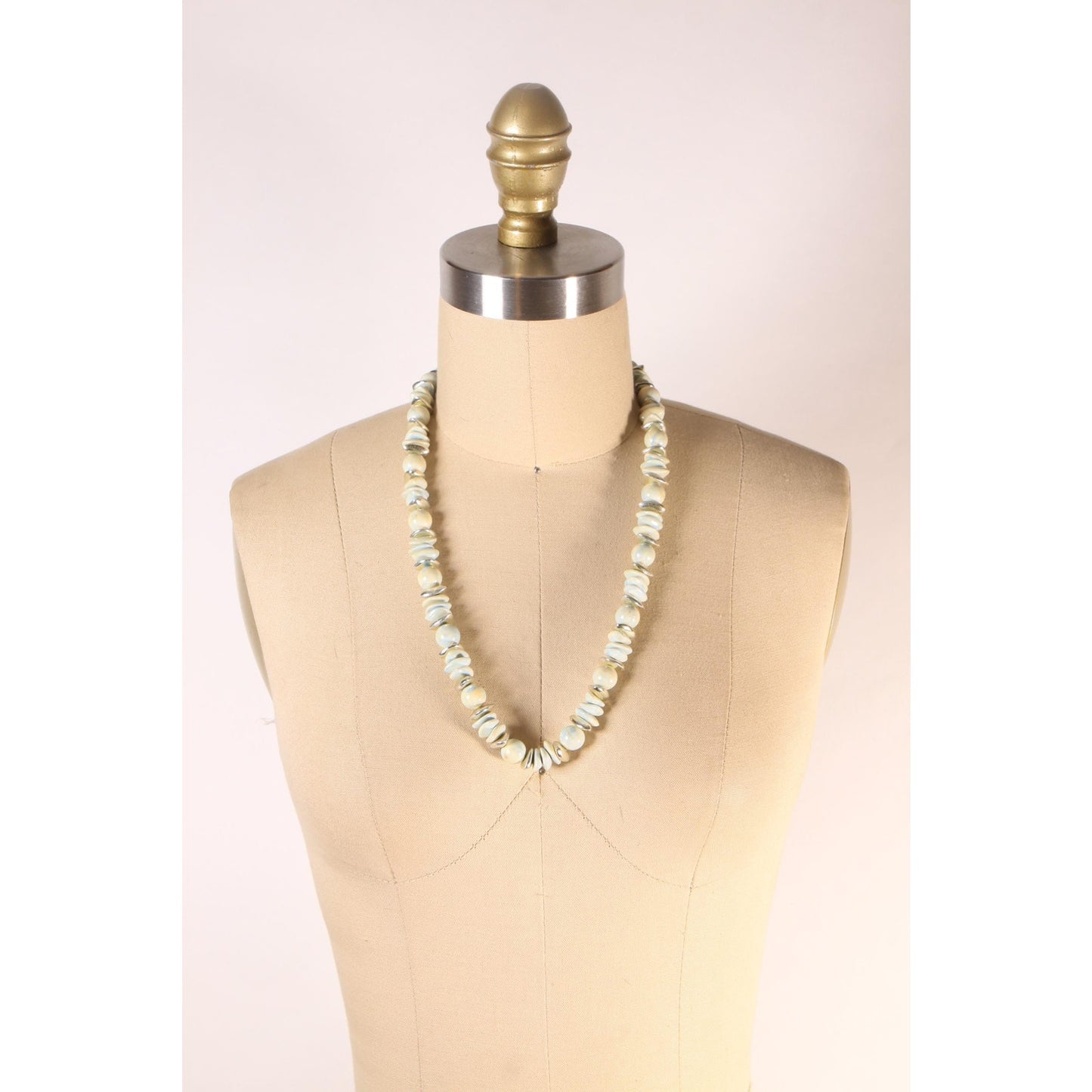 1980s Mint Blue, White and Silver Swirl Beaded Necklace