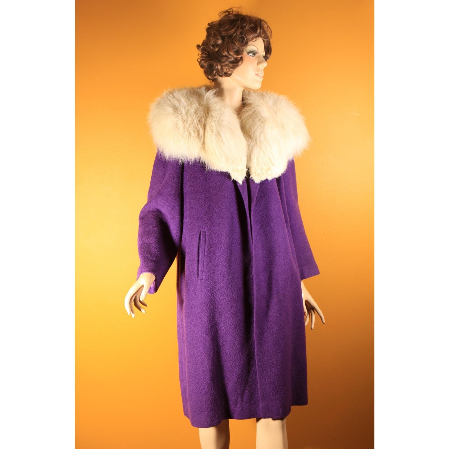 1950s Purple and Cream White Fox Fur Swing Coat -M