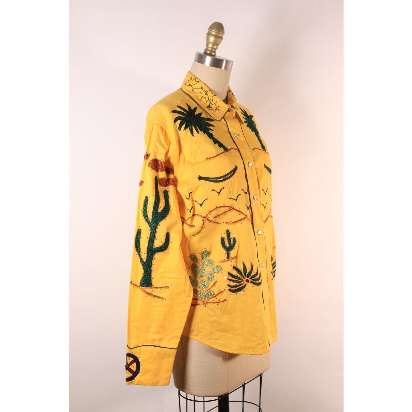 Reproduction Modern Vintage Style Retro Western Porter Wagoner Novelty Cactus and Wagon Embroidered Pearl Snap Shirt by Rockmount Ranch Wear