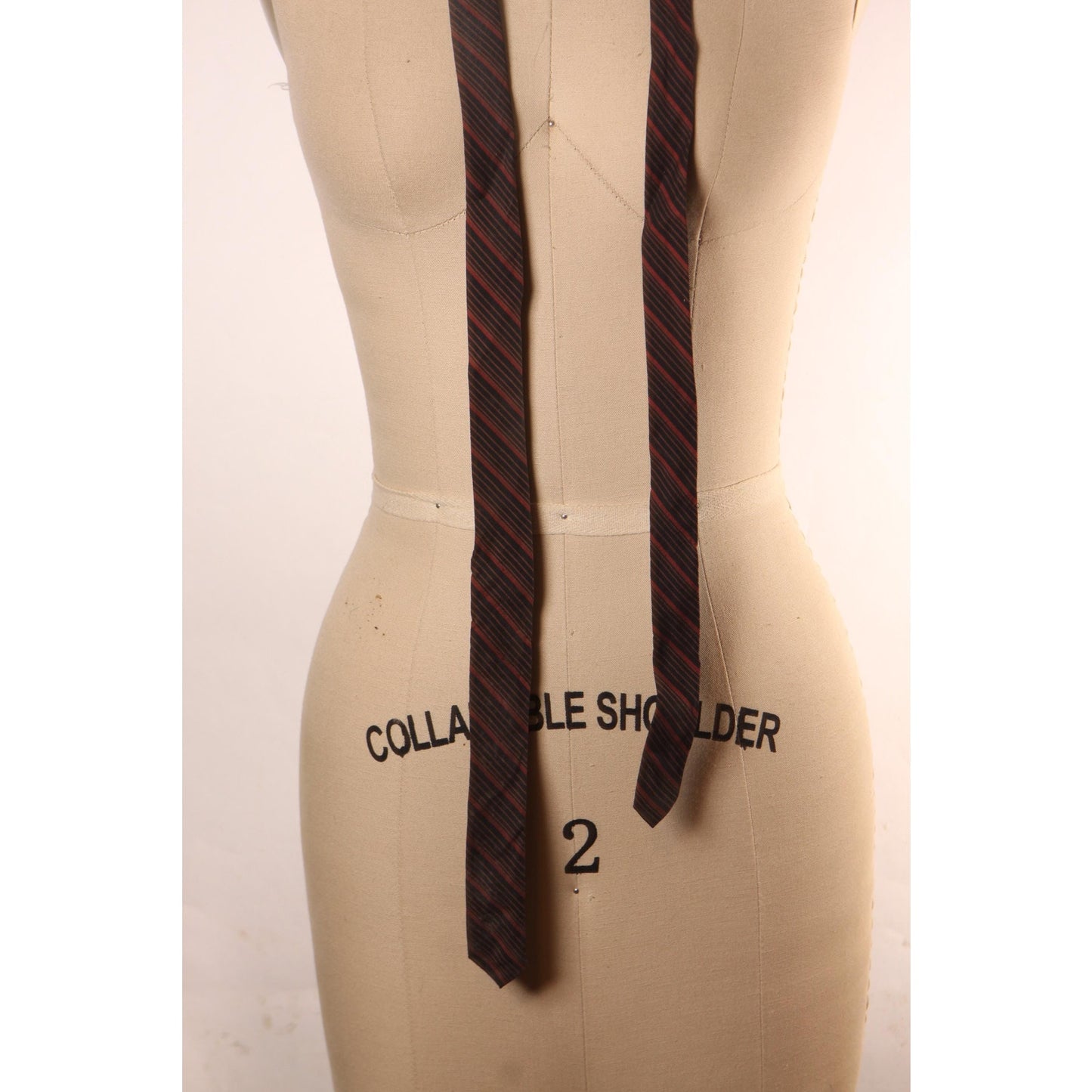 1950s Black and Red Cotton Striped Skinny Dacron Necktie Tie by Brummell