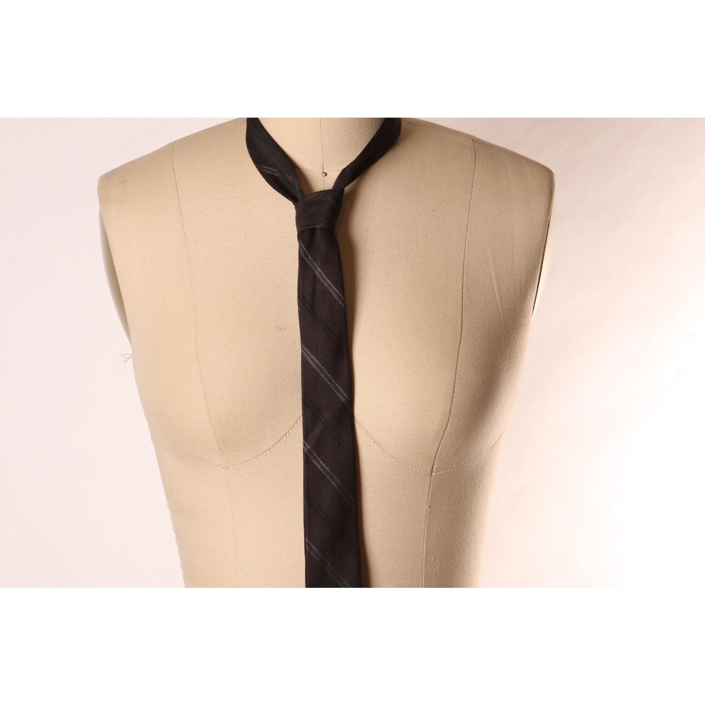 1950s Brown and Black Striped Skinny Necktie Tie