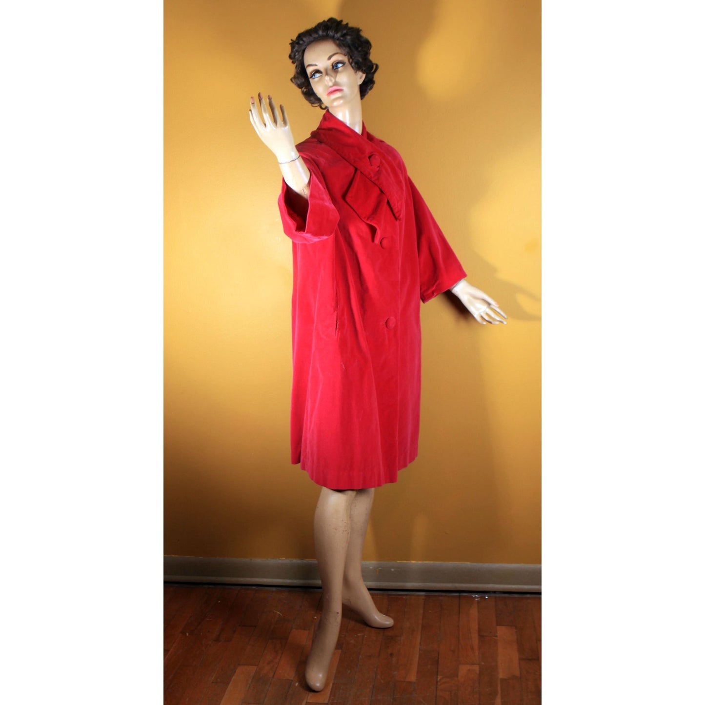 1950s Dark Pink Velvet Bracelet Sleeve Button Down Coat -L-XL