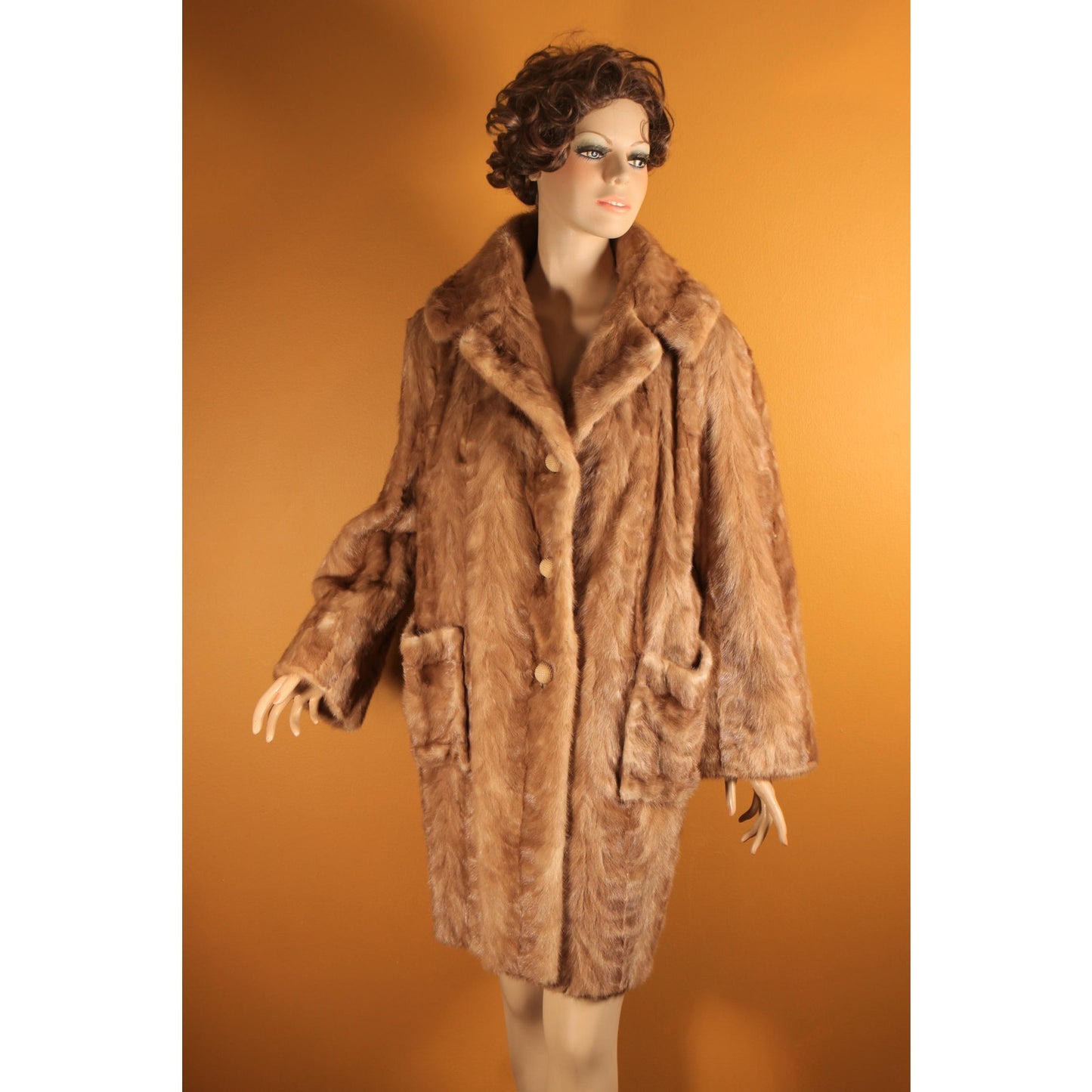 1950s Honey Brown Mink Fur Long Sleeve Pocketed Coat by Chajage's Atlanta -XL