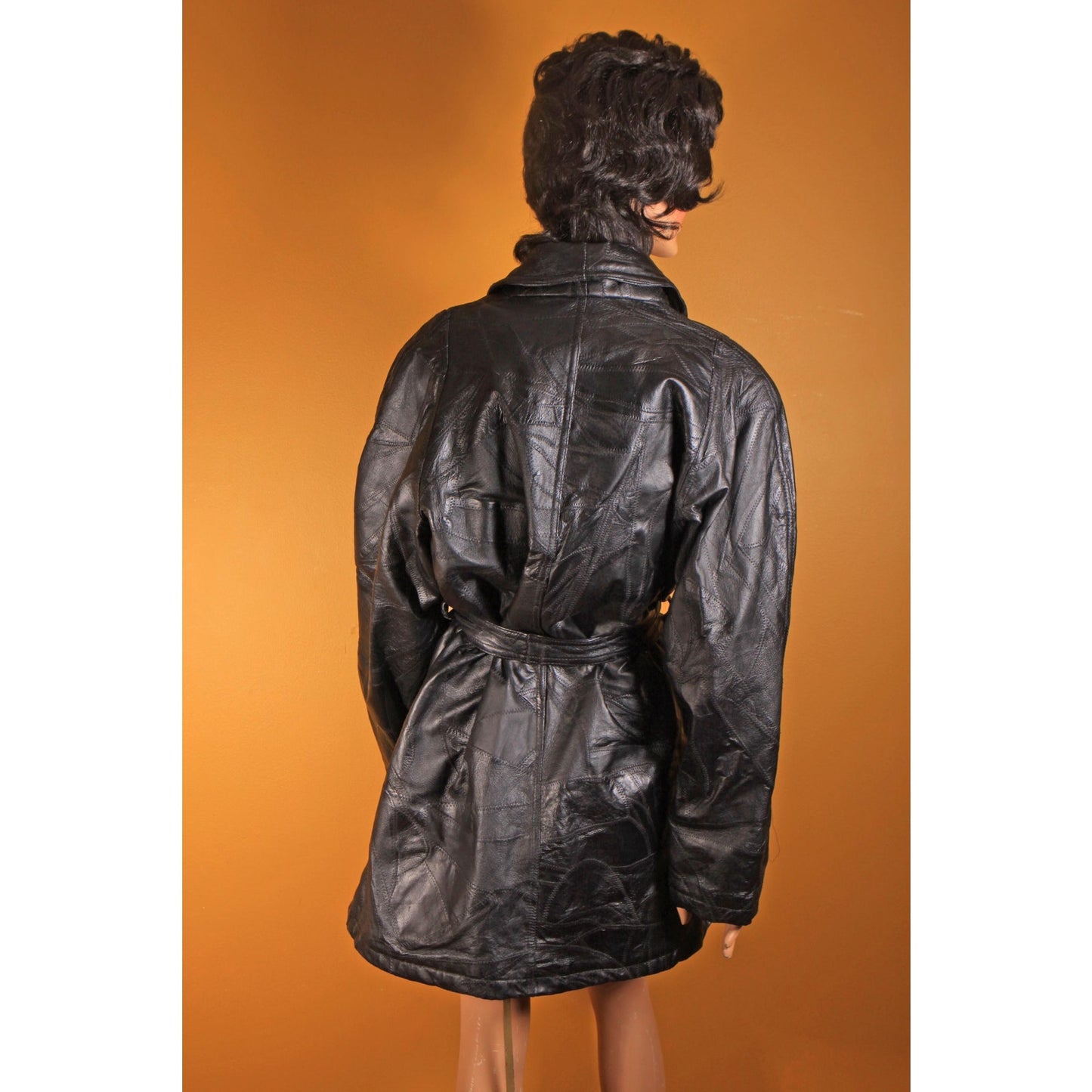 1980s Black Leather Patchwork Long Sleeve Coat - XXL