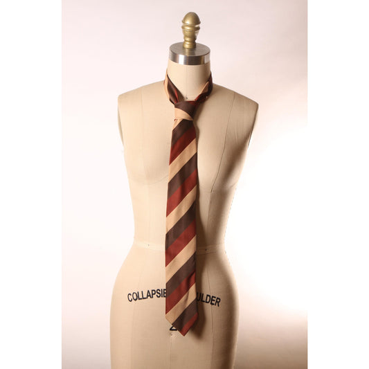1970s Brown and Tan Striped Wide Necktie Tie