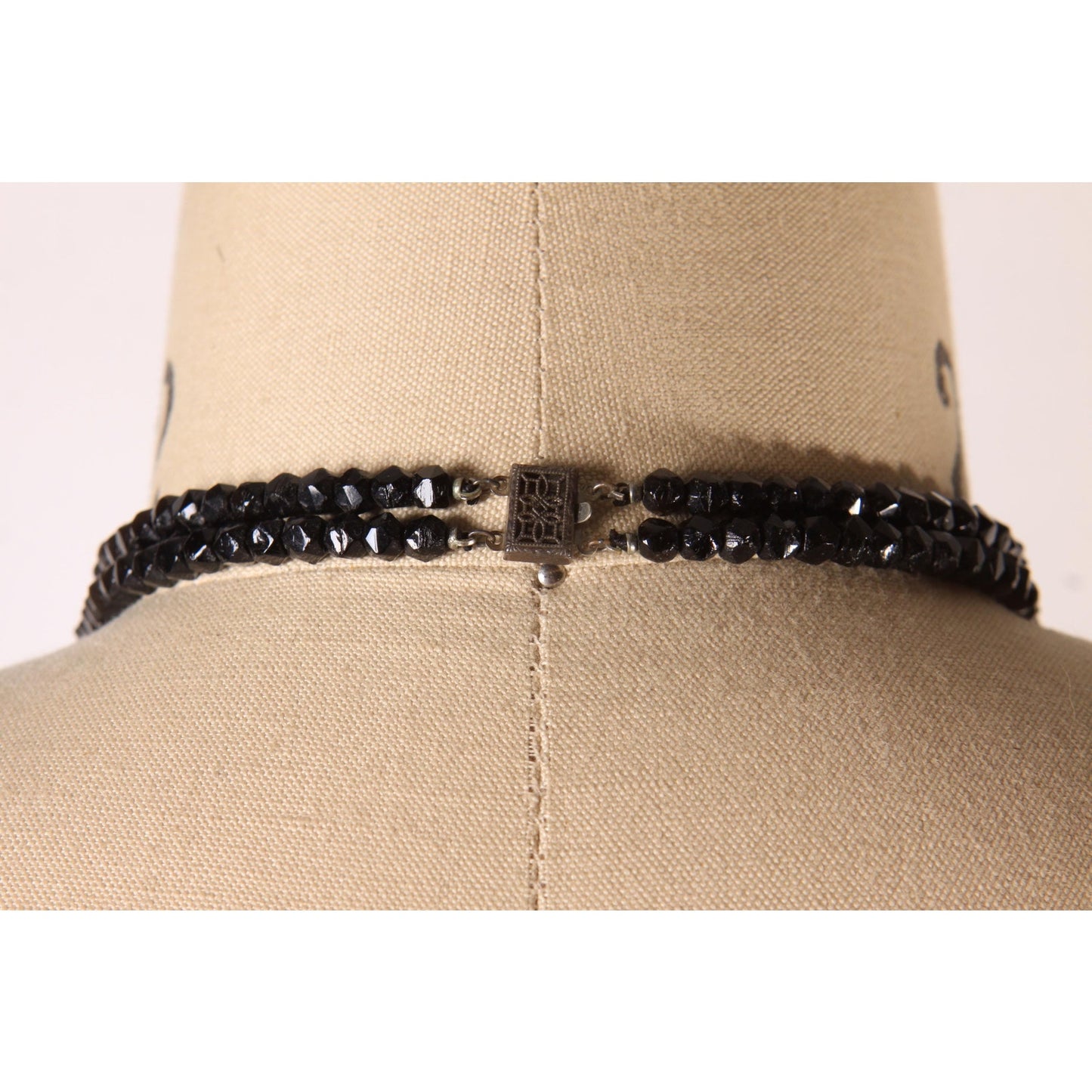 1930s Black Glass Faceted Beaded Double Strand Necklace